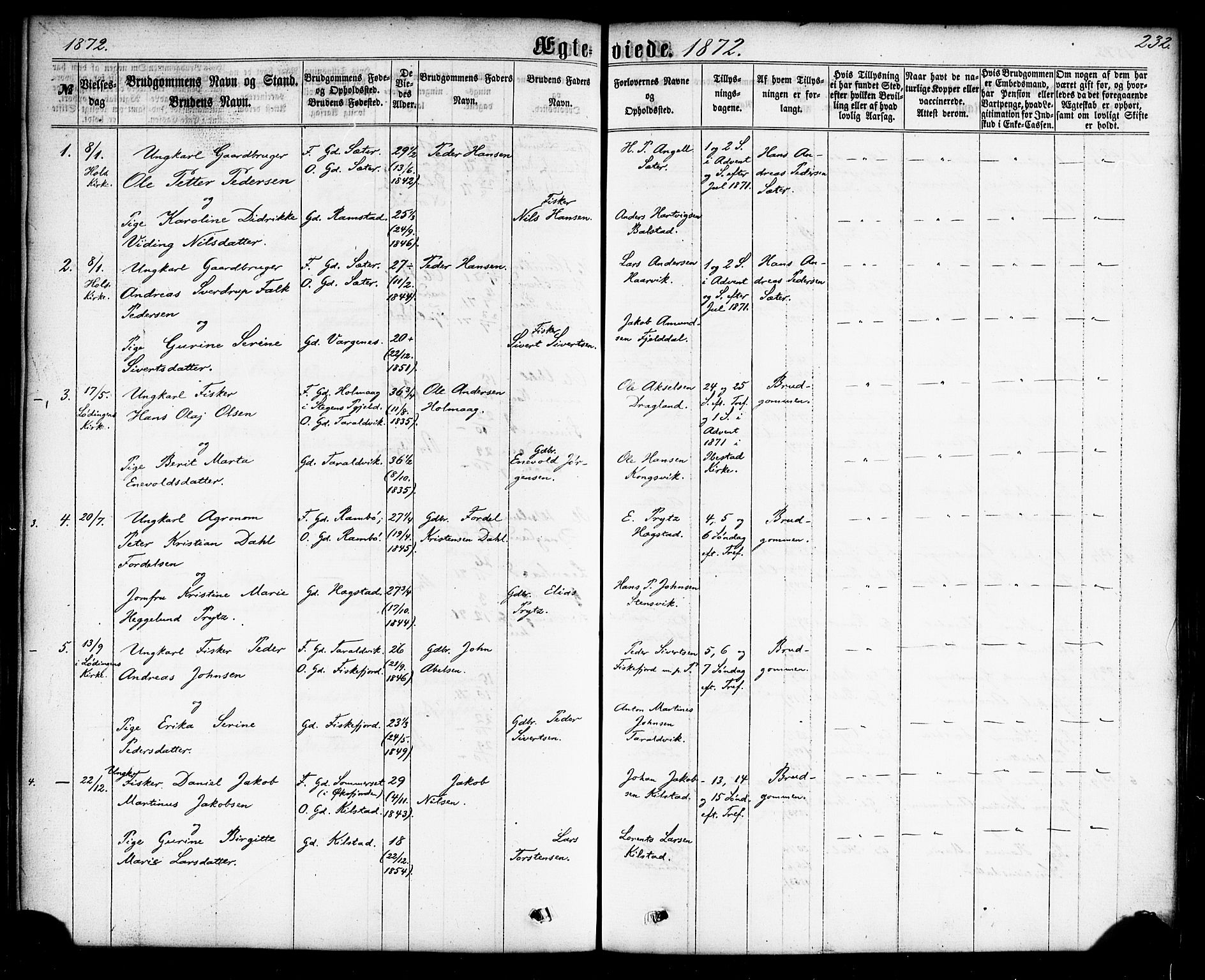 Ministerialprotokoller, klokkerbøker og fødselsregistre - Nordland, AV/SAT-A-1459/865/L0923: Parish register (official) no. 865A01, 1864-1884, p. 232