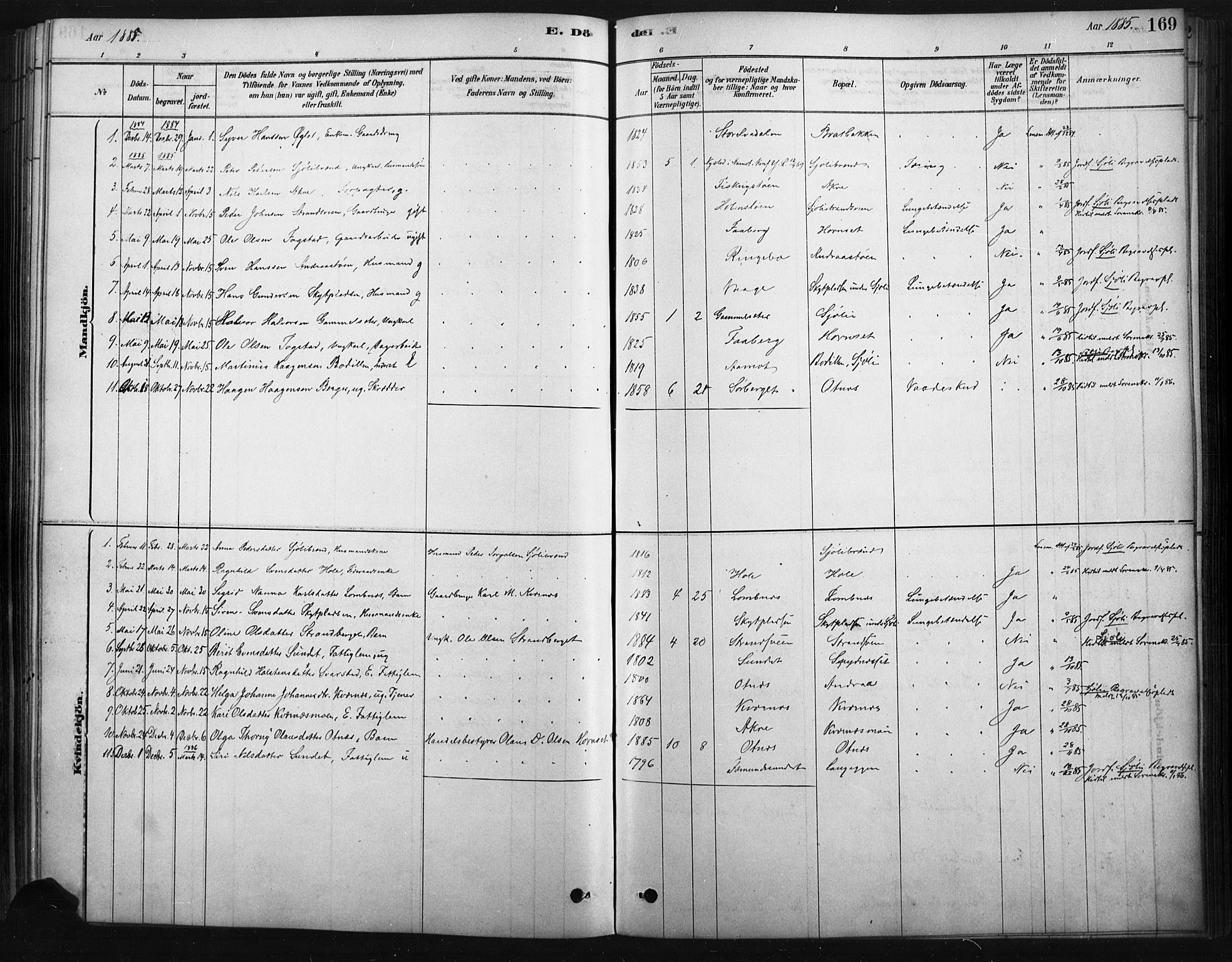 Rendalen prestekontor, SAH/PREST-054/H/Ha/Haa/L0010: Parish register (official) no. 10, 1878-1901, p. 169