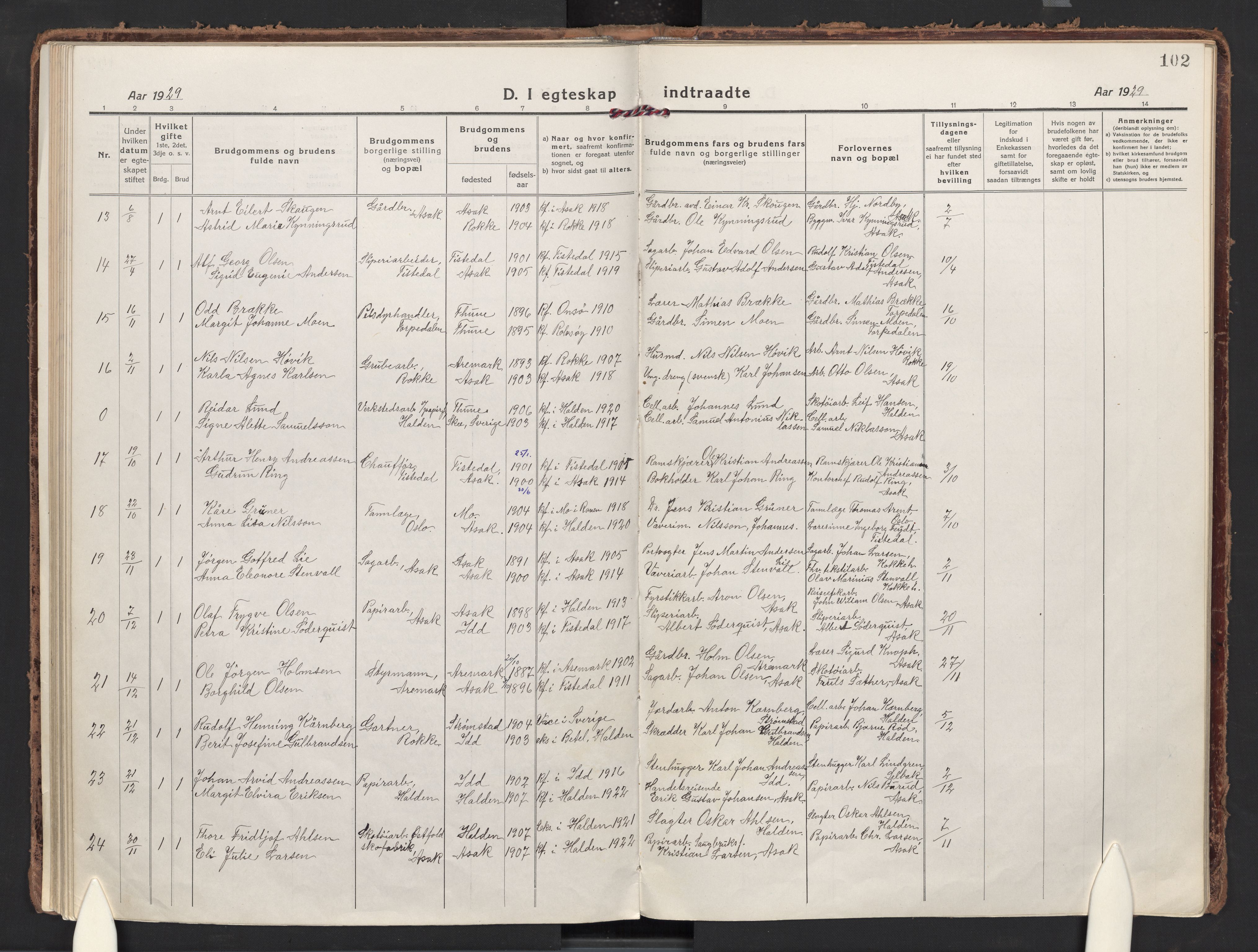 Berg prestekontor Kirkebøker, AV/SAO-A-10902/F/Fb/L0004: Parish register (official) no. II 4, 1919-1935, p. 102