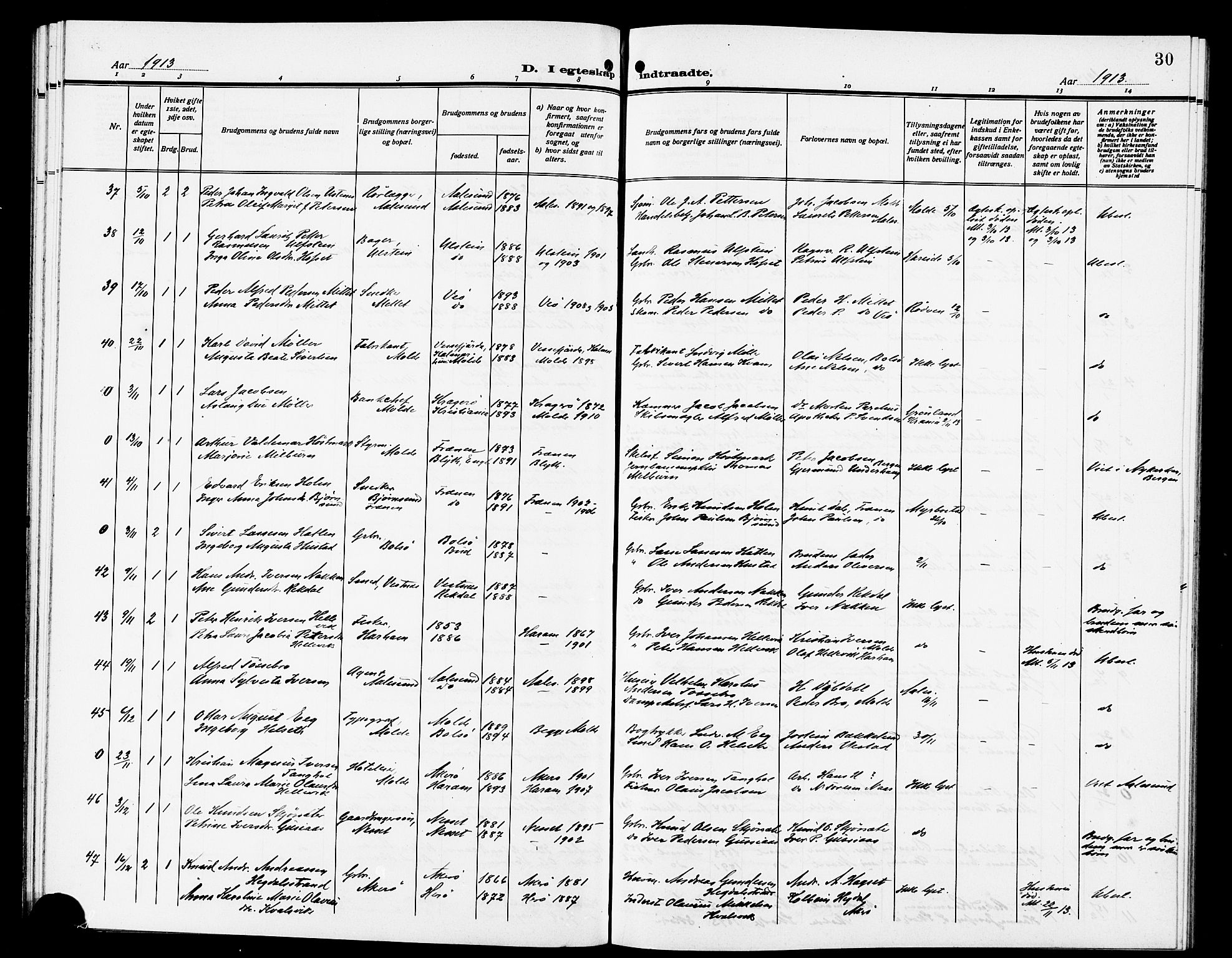 Ministerialprotokoller, klokkerbøker og fødselsregistre - Møre og Romsdal, SAT/A-1454/558/L0703: Parish register (copy) no. 558C04, 1906-1921, p. 30