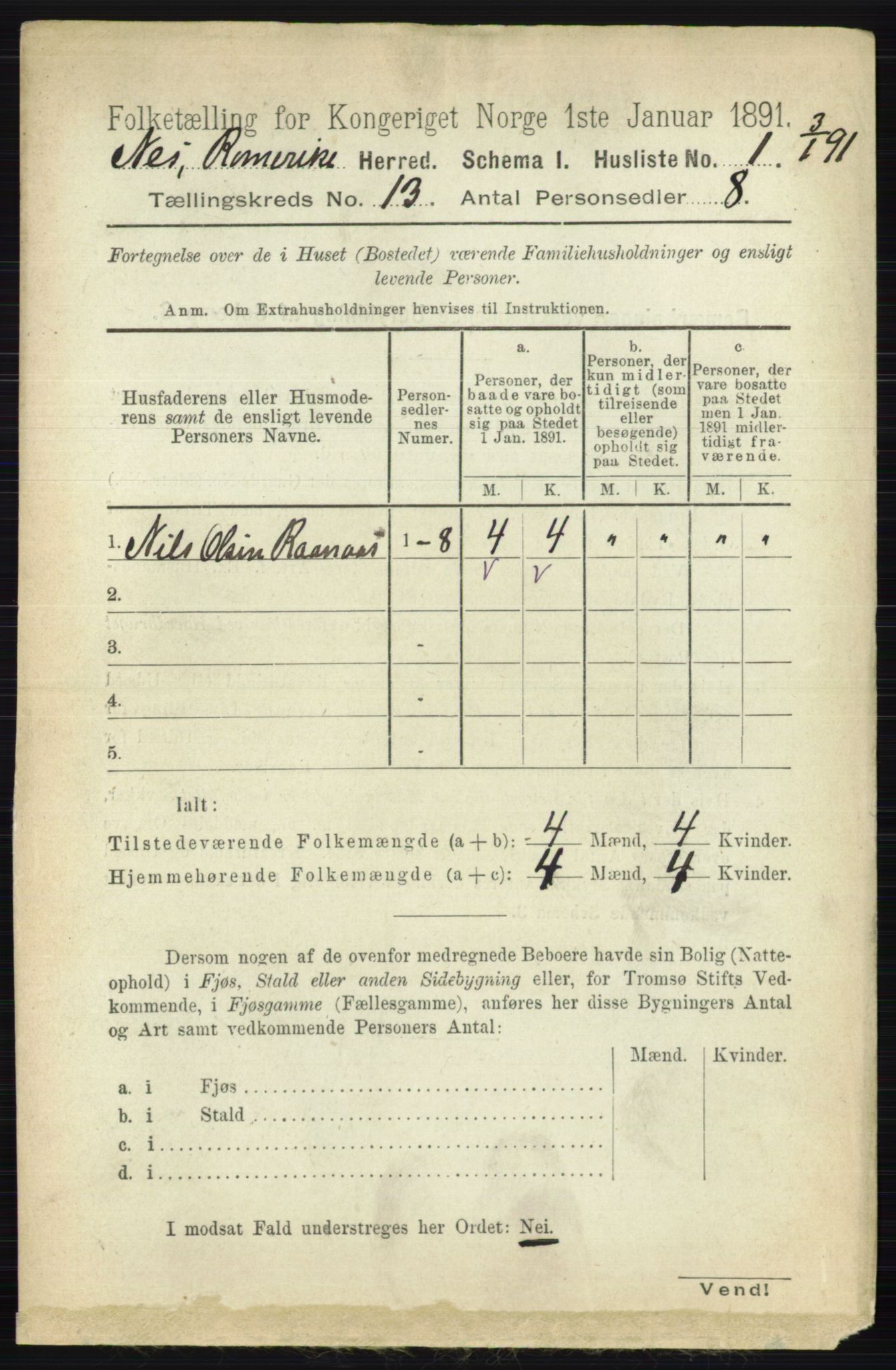 RA, 1891 census for 0236 Nes, 1891, p. 7735