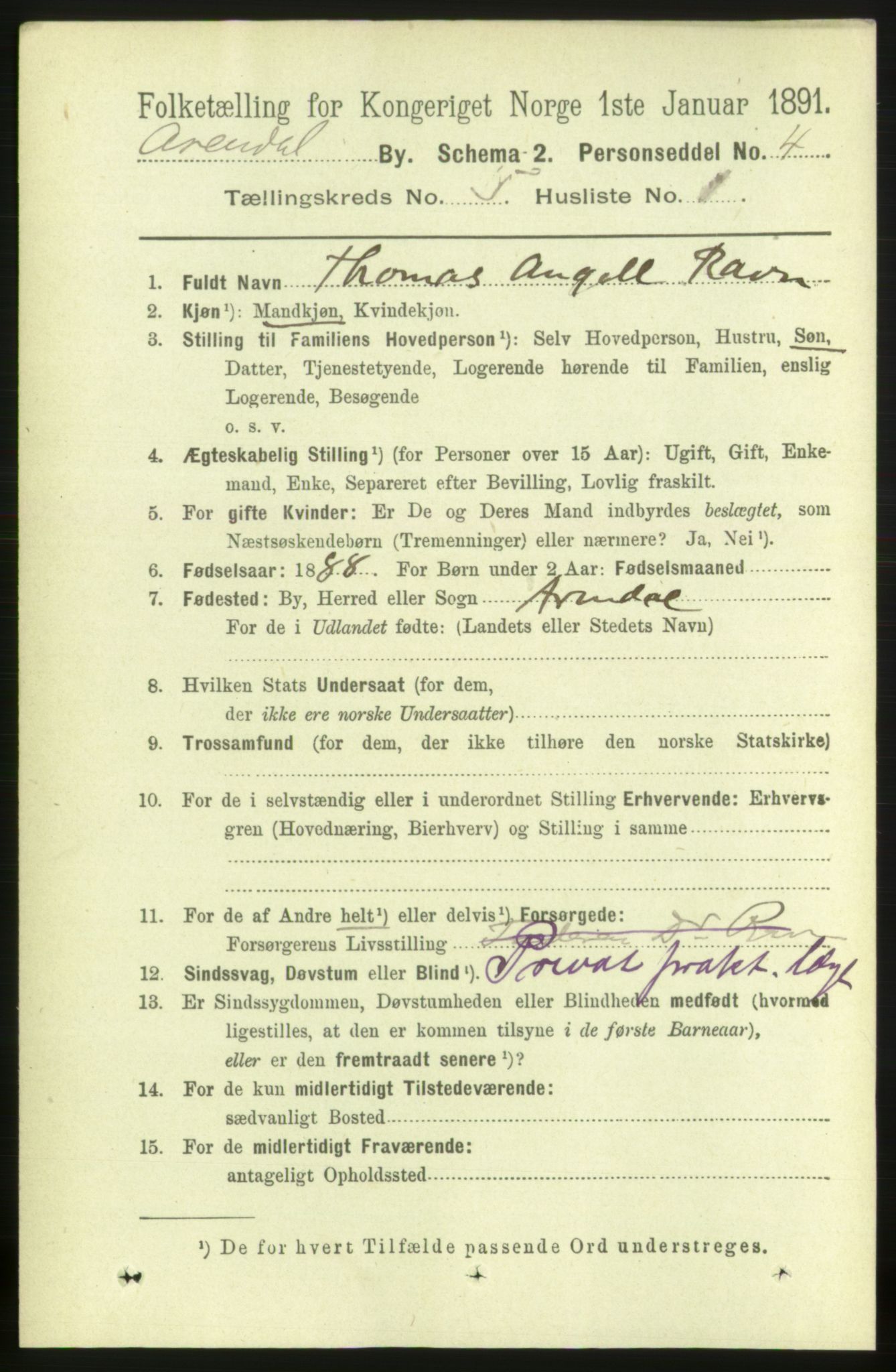 RA, 1891 census for 0903 Arendal, 1891, p. 1792