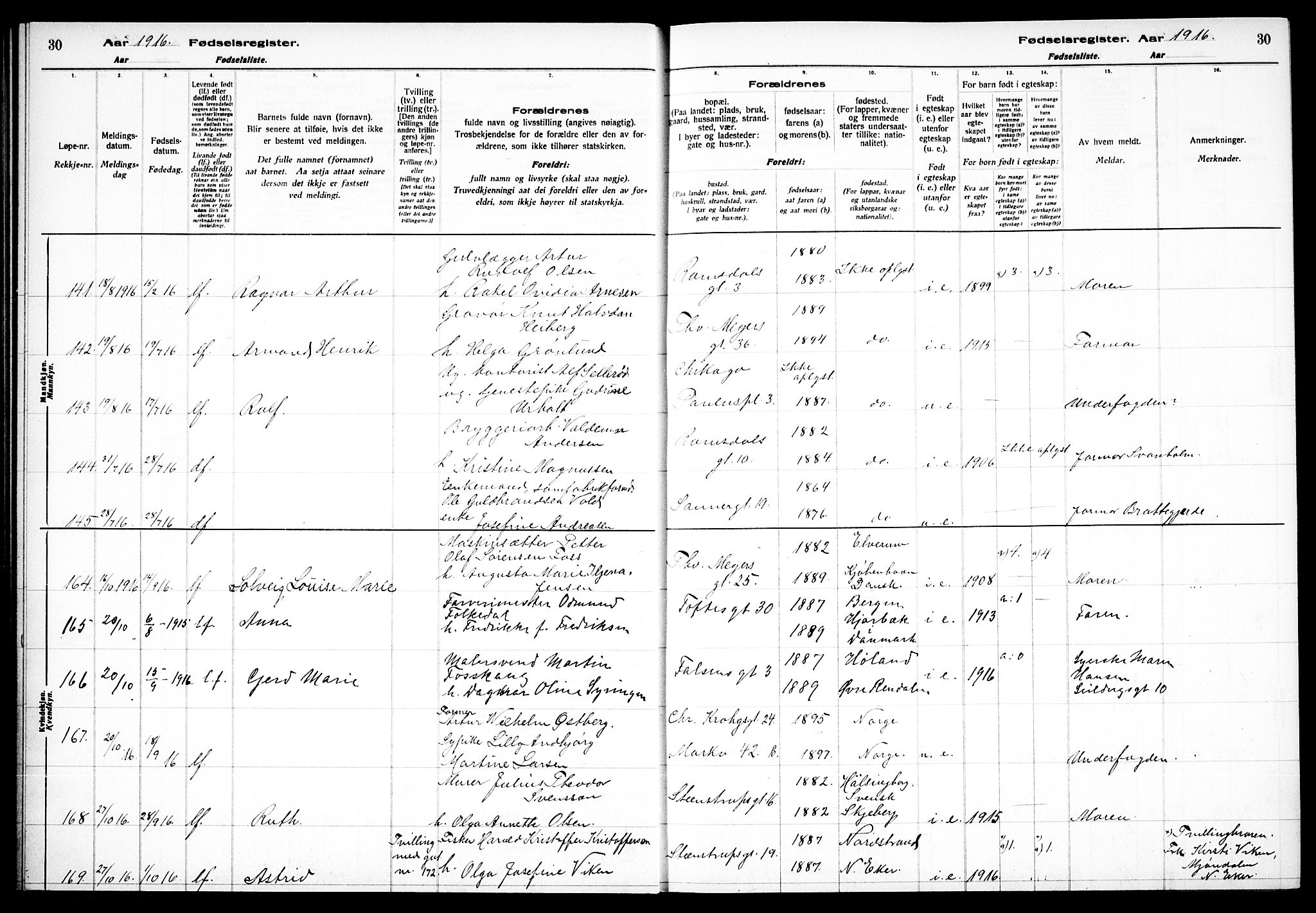 Paulus prestekontor Kirkebøker, AV/SAO-A-10871/J/Ja/L0001: Birth register no. 1, 1916-1923, p. 30