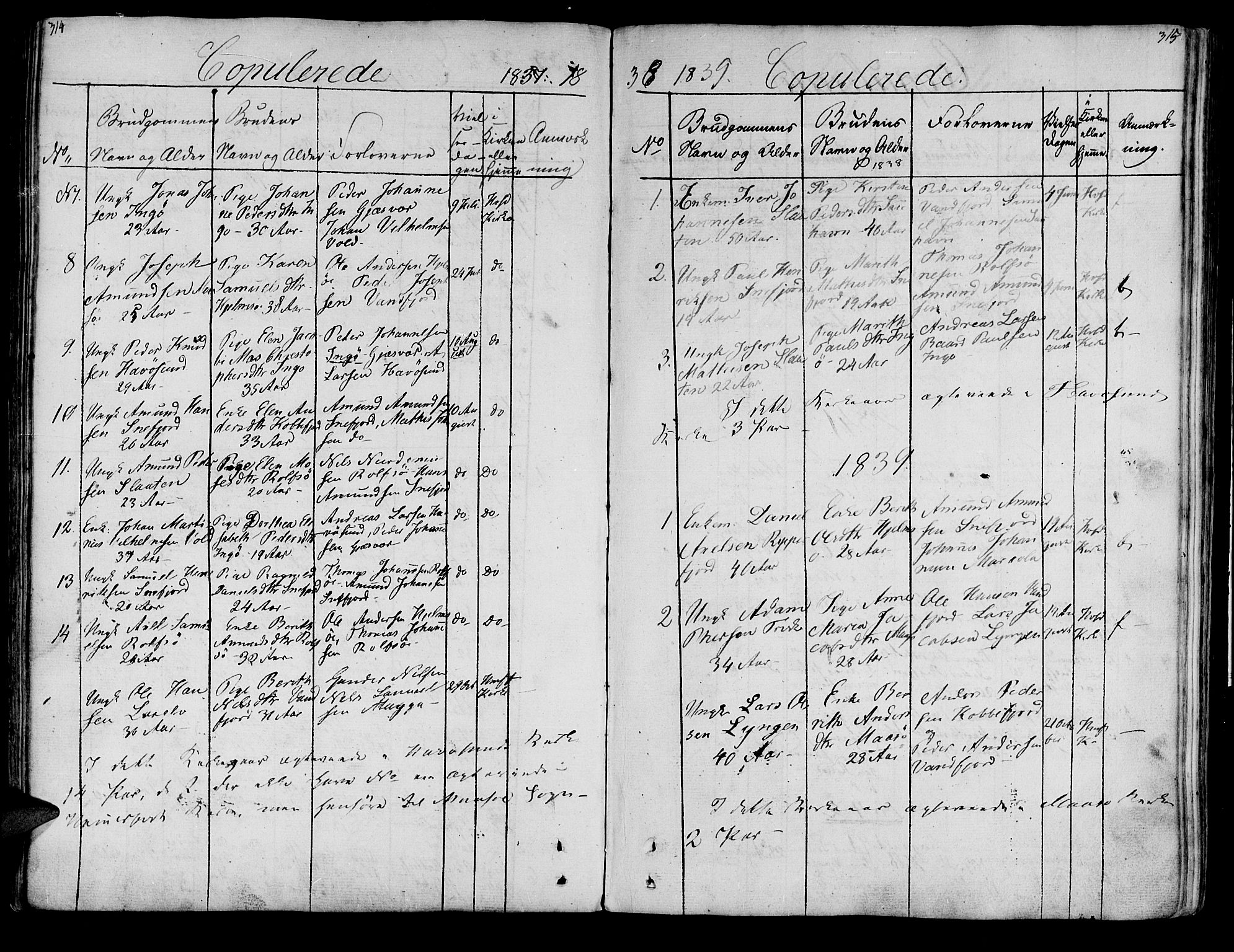 Måsøy sokneprestkontor, SATØ/S-1348/H/Ha/L0001kirke: Parish register (official) no. 1, 1806-1851, p. 314-315
