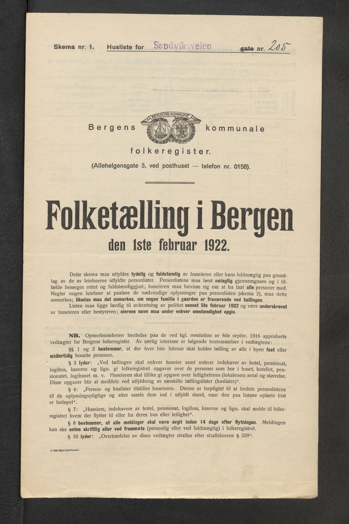 SAB, Municipal Census 1922 for Bergen, 1922, p. 34553