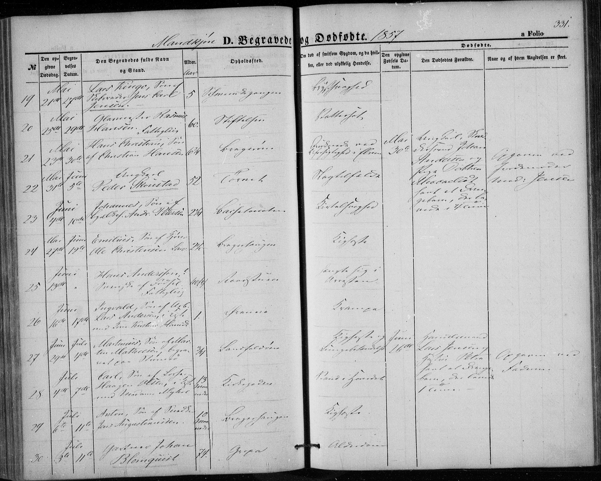 Bragernes kirkebøker, SAKO/A-6/F/Fb/L0002: Parish register (official) no. II 2, 1848-1859, p. 331