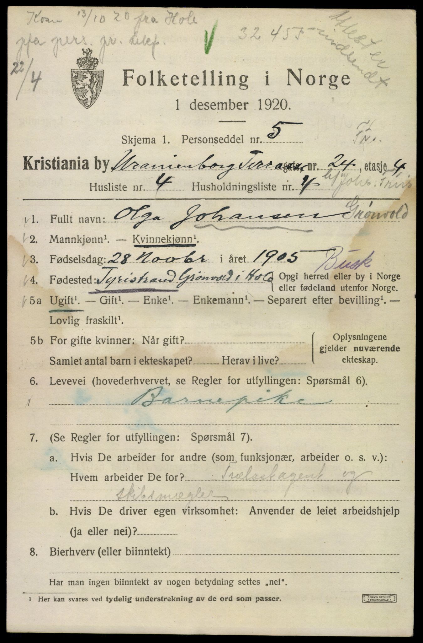 SAO, 1920 census for Kristiania, 1920, p. 619349