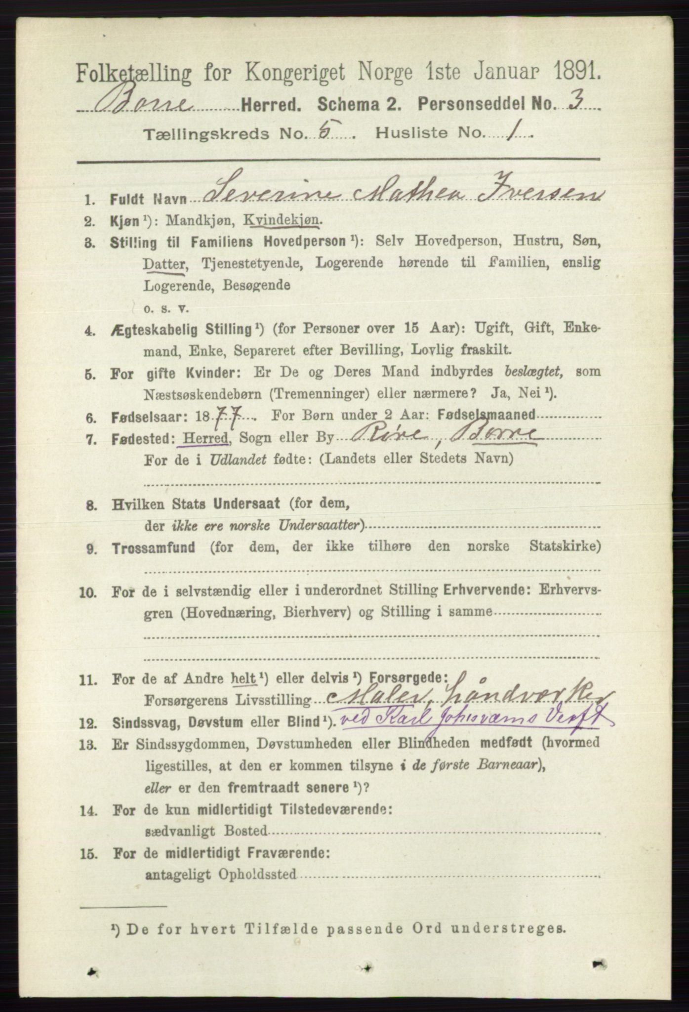 RA, 1891 census for 0717 Borre, 1891, p. 2014