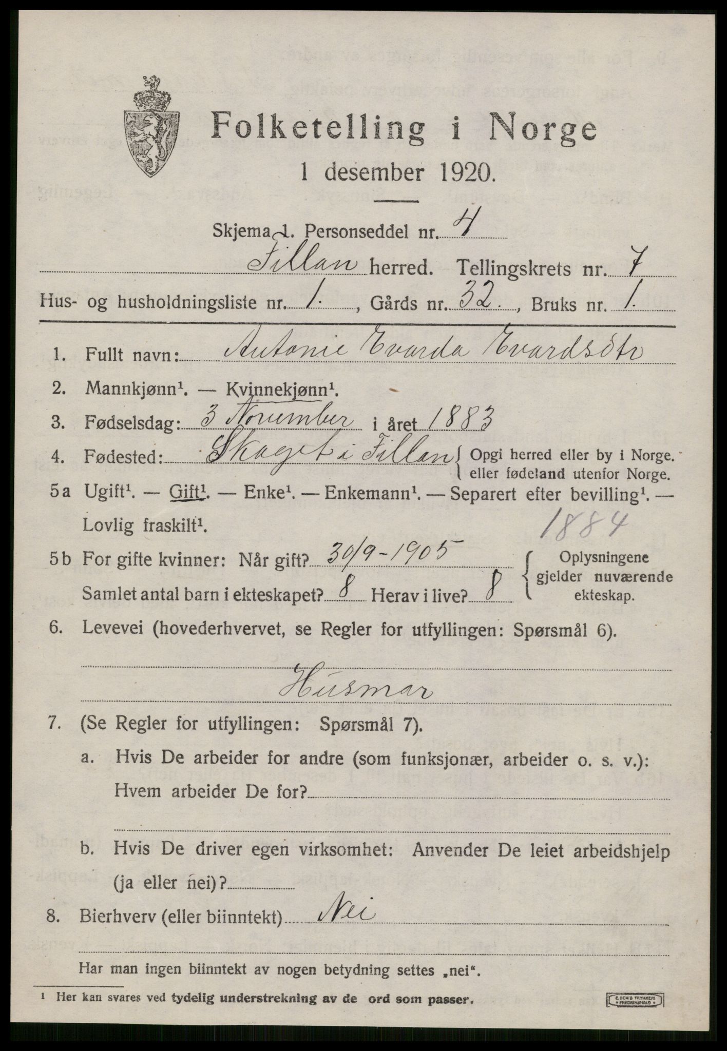 SAT, 1920 census for Fillan, 1920, p. 3052