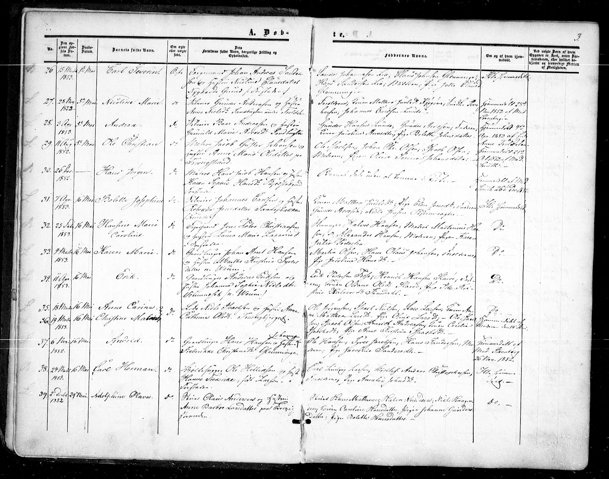 Glemmen prestekontor Kirkebøker, SAO/A-10908/F/Fa/L0007: Parish register (official) no. 7, 1853-1862, p. 3