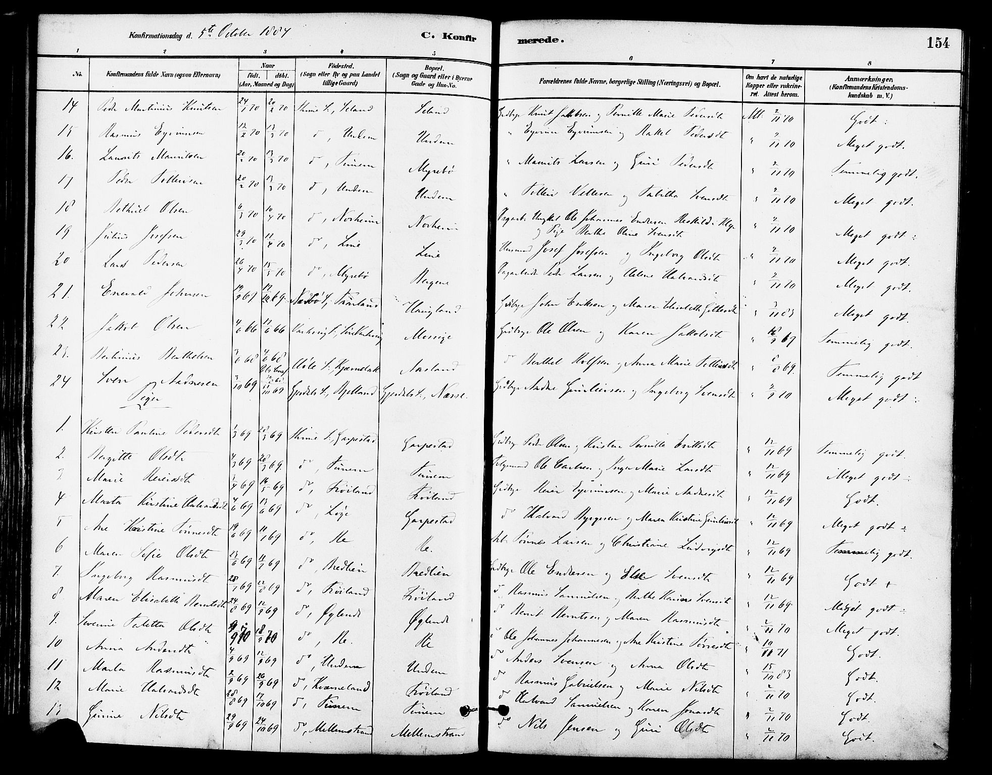 Lye sokneprestkontor, AV/SAST-A-101794/001/30BA/L0009: Parish register (official) no. A 8, 1881-1892, p. 154