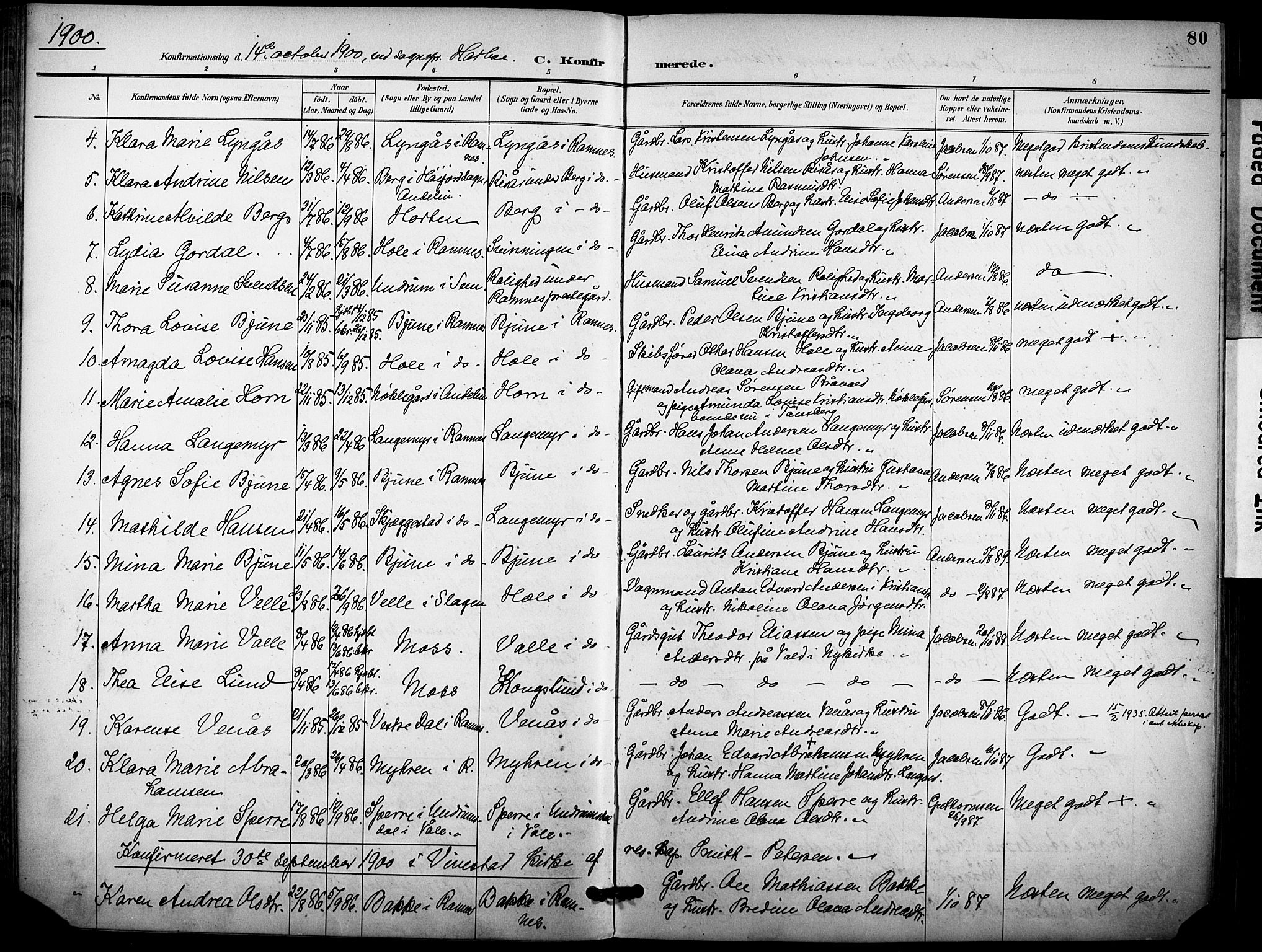 Ramnes kirkebøker, AV/SAKO-A-314/F/Fa/L0008: Parish register (official) no. I 8, 1896-1913, p. 80