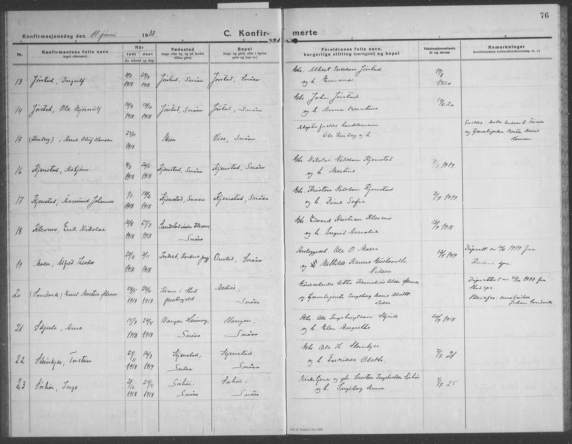 Ministerialprotokoller, klokkerbøker og fødselsregistre - Nord-Trøndelag, SAT/A-1458/749/L0481: Parish register (copy) no. 749C03, 1933-1945, p. 76