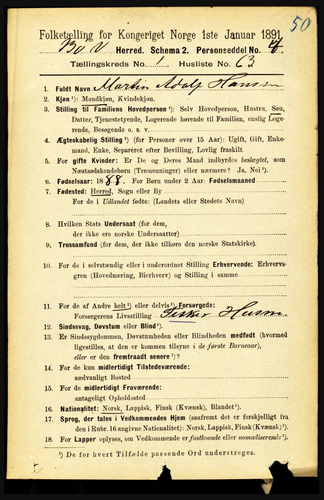 RA, 1891 census for 1867 Bø, 1891, p. 510