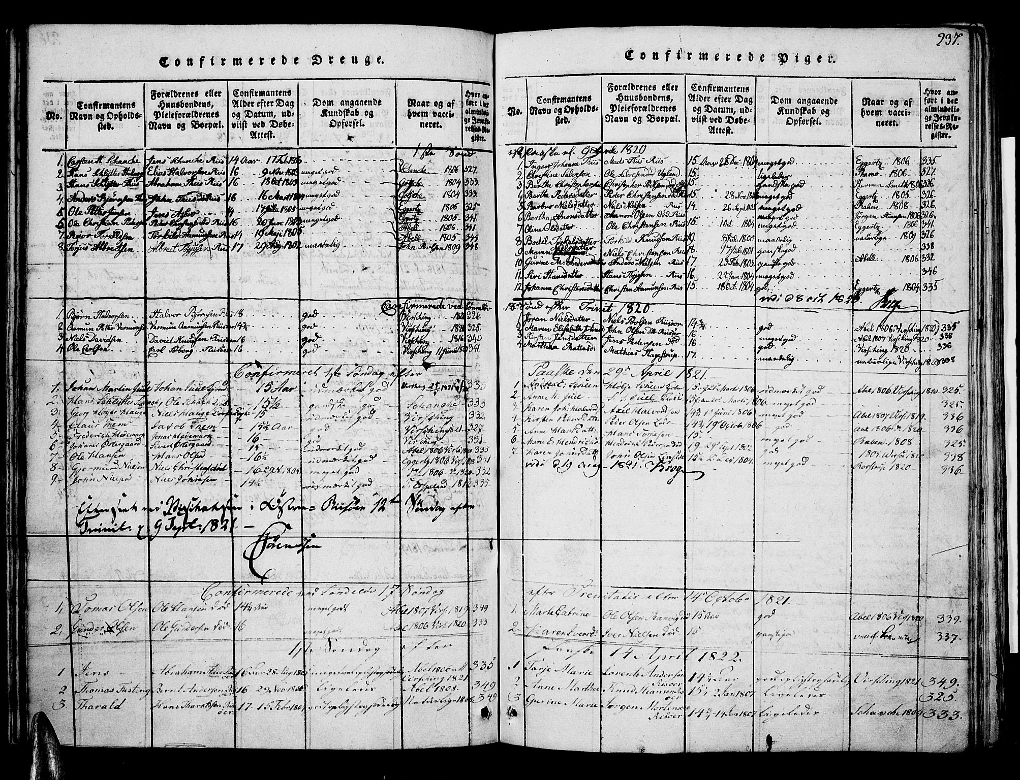 Risør sokneprestkontor, SAK/1111-0035/F/Fa/L0002: Parish register (official) no. A 2, 1815-1839, p. 237