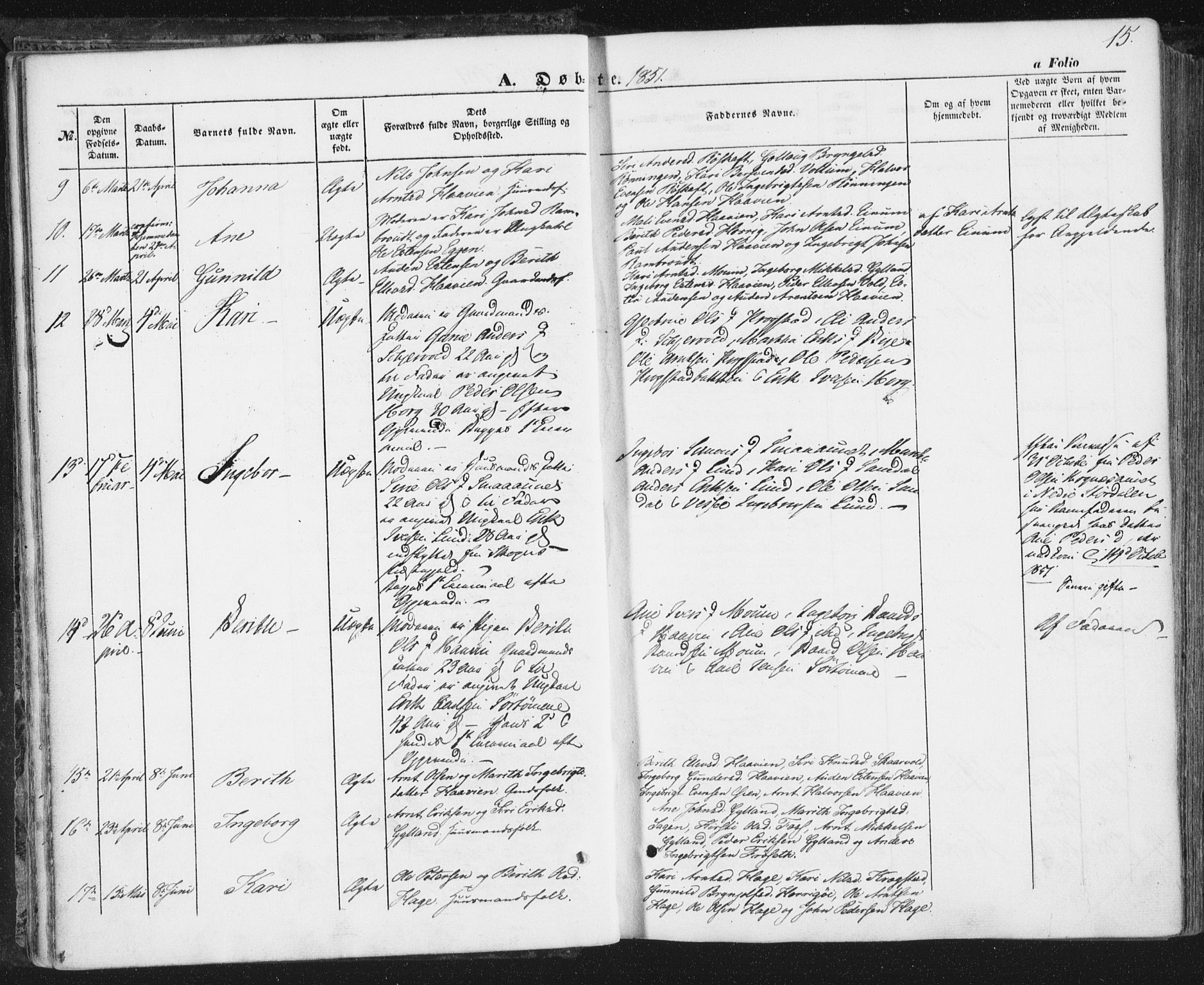 Ministerialprotokoller, klokkerbøker og fødselsregistre - Sør-Trøndelag, SAT/A-1456/692/L1103: Parish register (official) no. 692A03, 1849-1870, p. 15