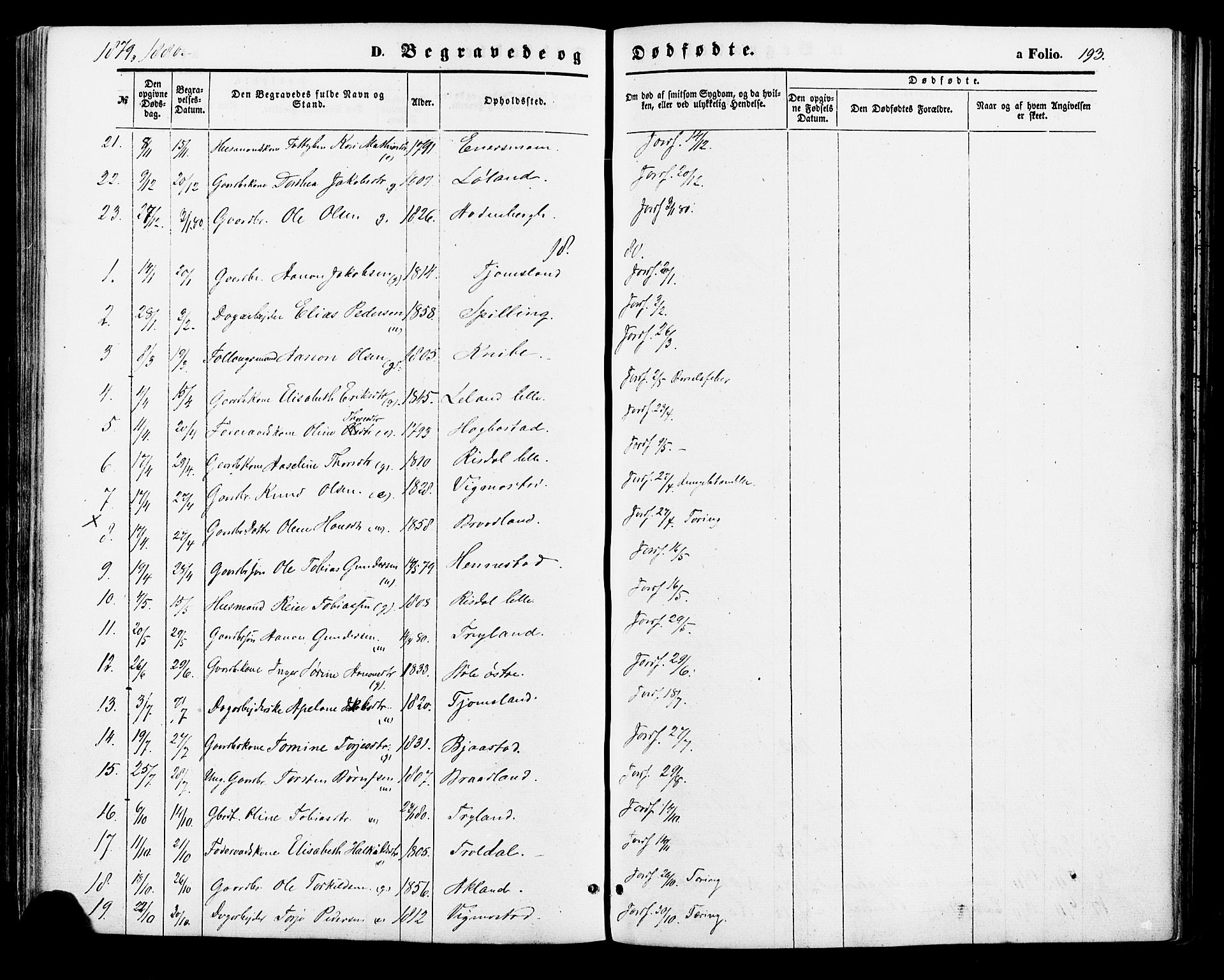 Nord-Audnedal sokneprestkontor, AV/SAK-1111-0032/F/Fa/Fab/L0002: Parish register (official) no. A 2, 1859-1882, p. 193