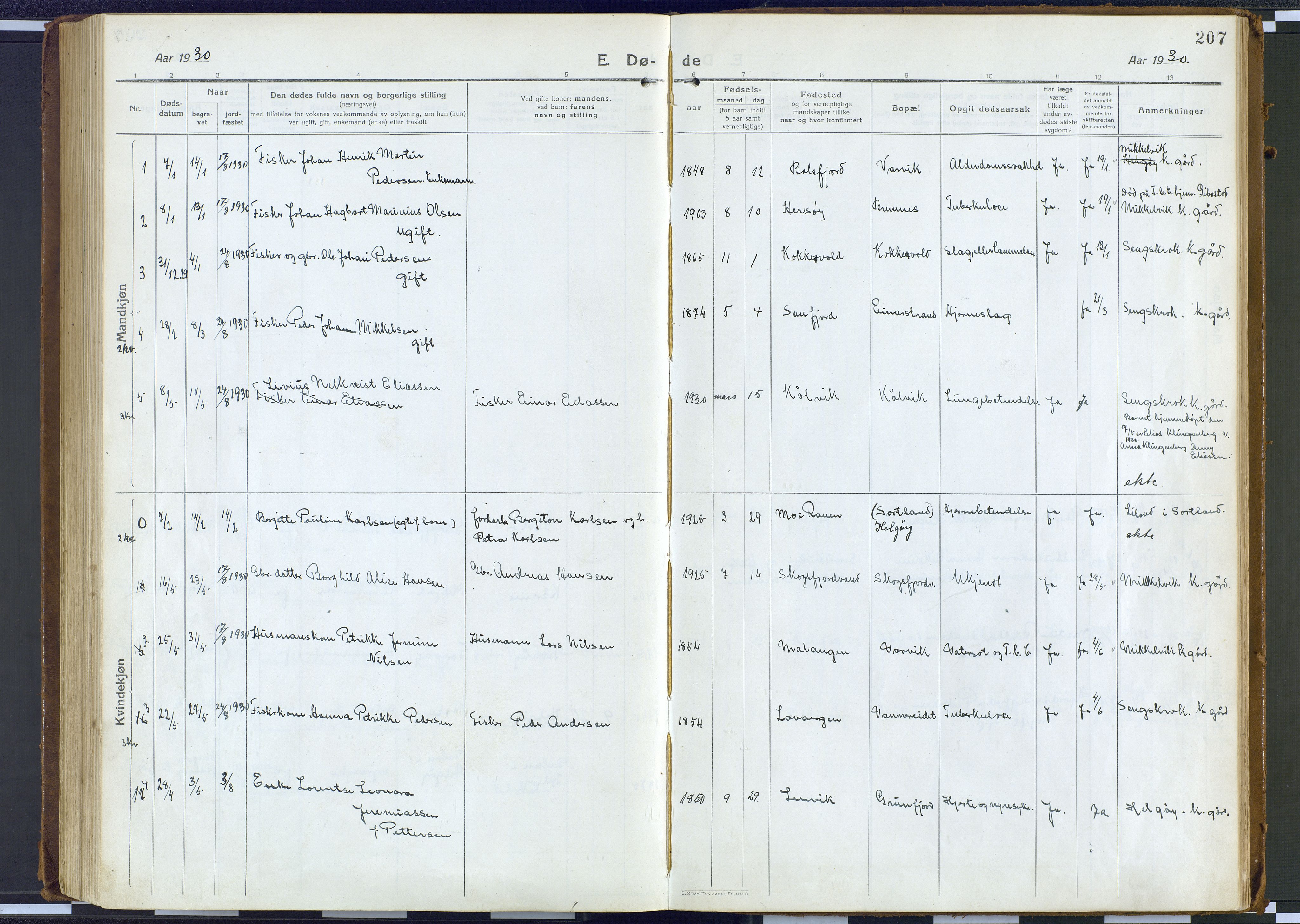 Karlsøy sokneprestembete, AV/SATØ-S-1299/H/Ha/Haa/L0016kirke: Parish register (official) no. 16, 1916-1934, p. 207