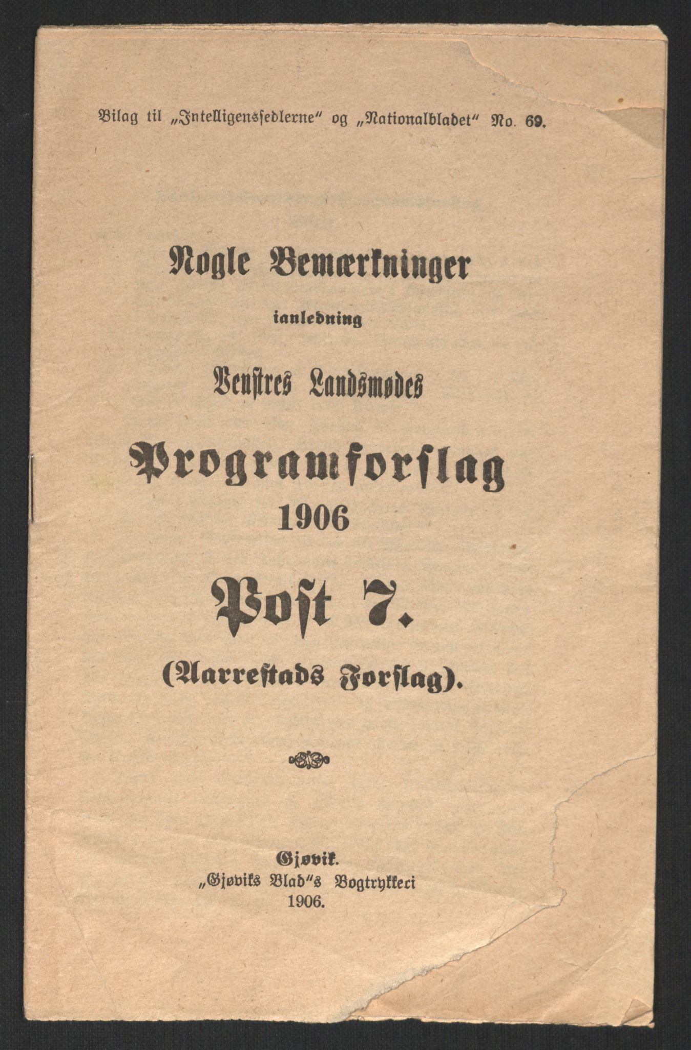 Venstres Hovedorganisasjon, RA/PA-0876/X/L0001: De eldste skrifter, 1860-1936, p. 815