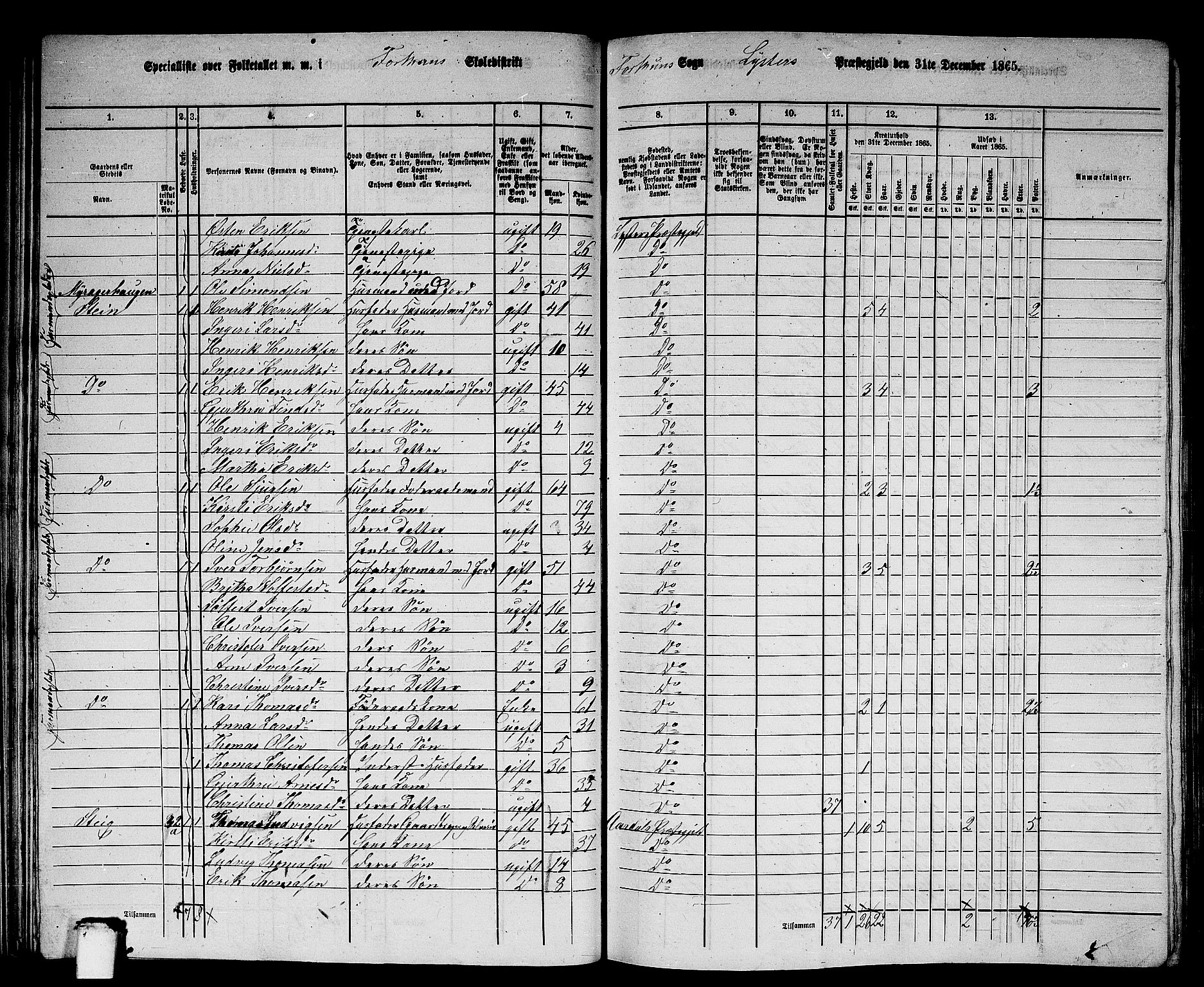 RA, 1865 census for Luster, 1865, p. 39