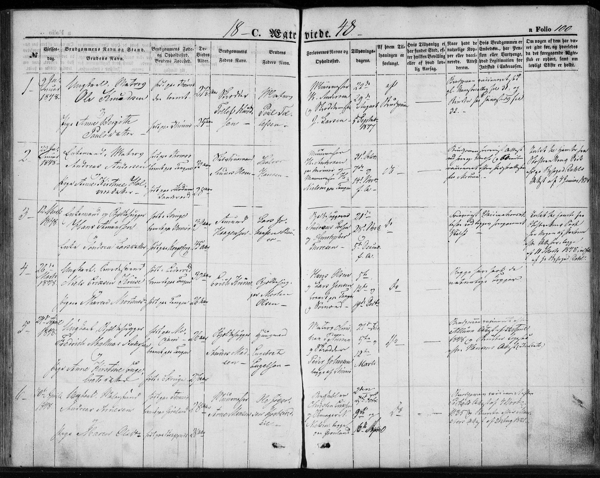 Strømsø kirkebøker, AV/SAKO-A-246/F/Fa/L0017: Parish register (official) no. I 17, 1848-1865, p. 100