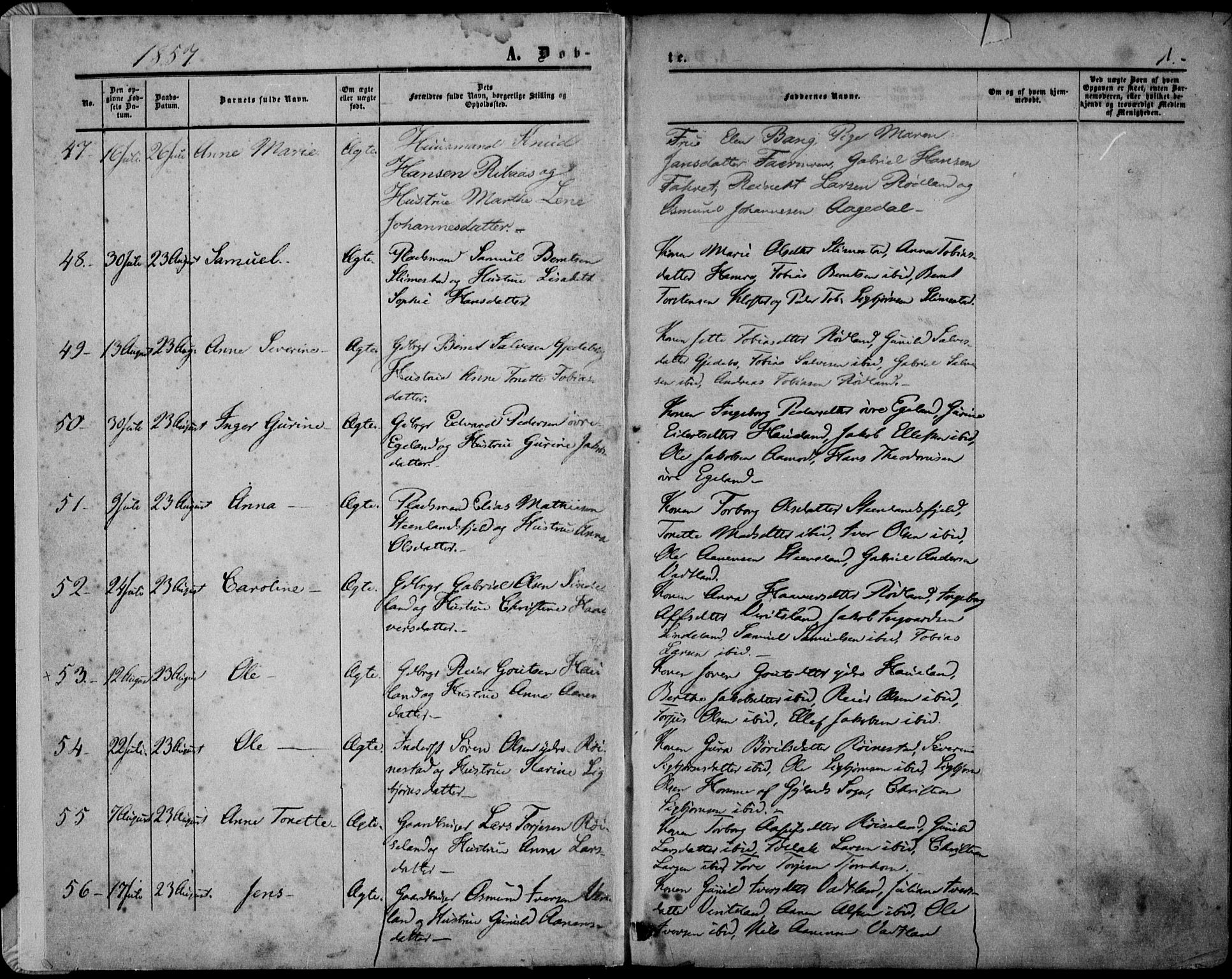 Kvinesdal sokneprestkontor, SAK/1111-0026/F/Fa/Fab/L0006: Parish register (official) no. A 6, 1857-1869, p. 1