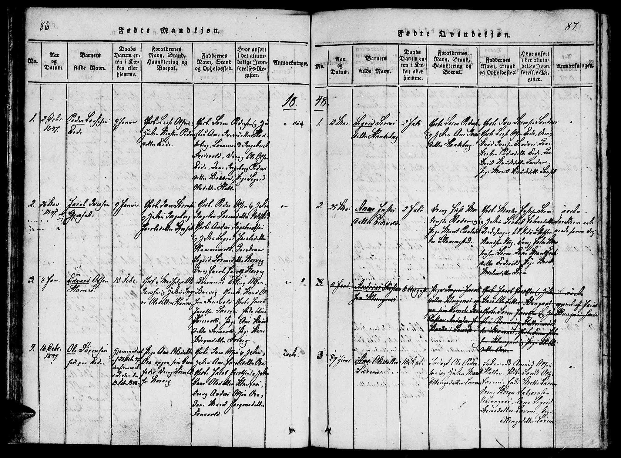 Ministerialprotokoller, klokkerbøker og fødselsregistre - Møre og Romsdal, SAT/A-1454/542/L0551: Parish register (official) no. 542A01, 1818-1853, p. 86-87