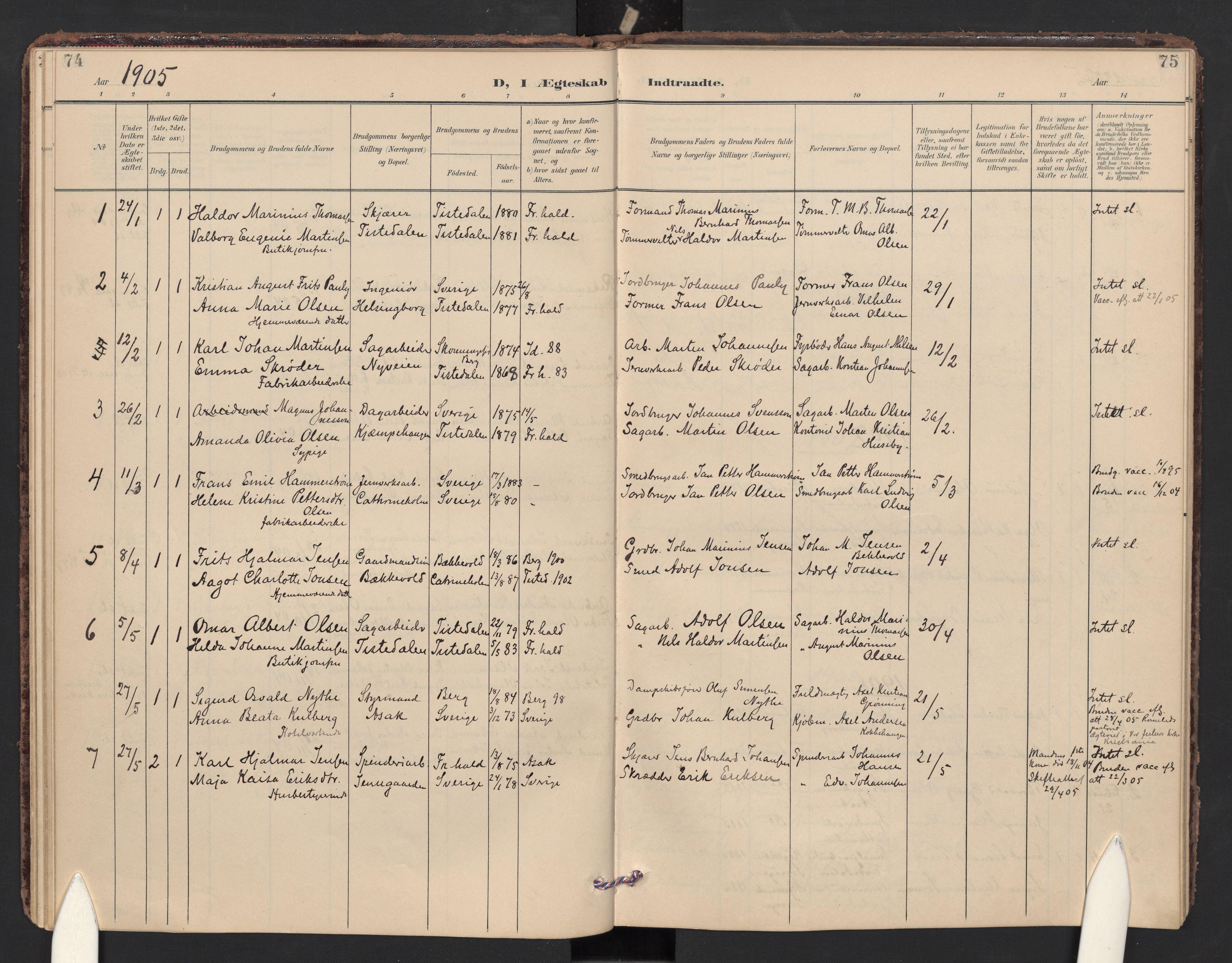 Halden prestekontor Kirkebøker, SAO/A-10909/F/Fc/L0001: Parish register (official) no. III 1, 1902-1908, p. 74-75
