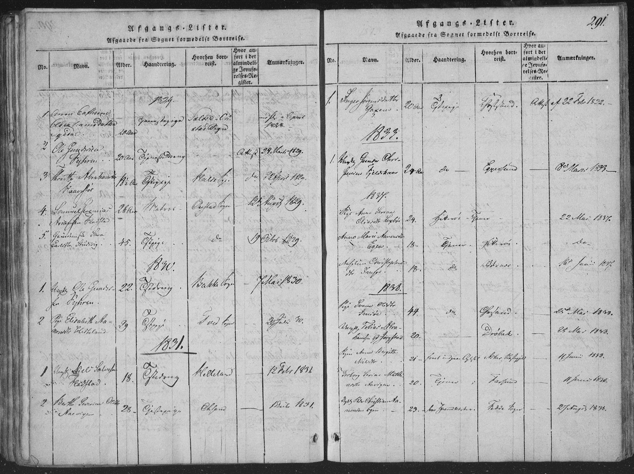 Sør-Audnedal sokneprestkontor, SAK/1111-0039/F/Fa/Faa/L0001: Parish register (official) no. A 1, 1816-1848, p. 291