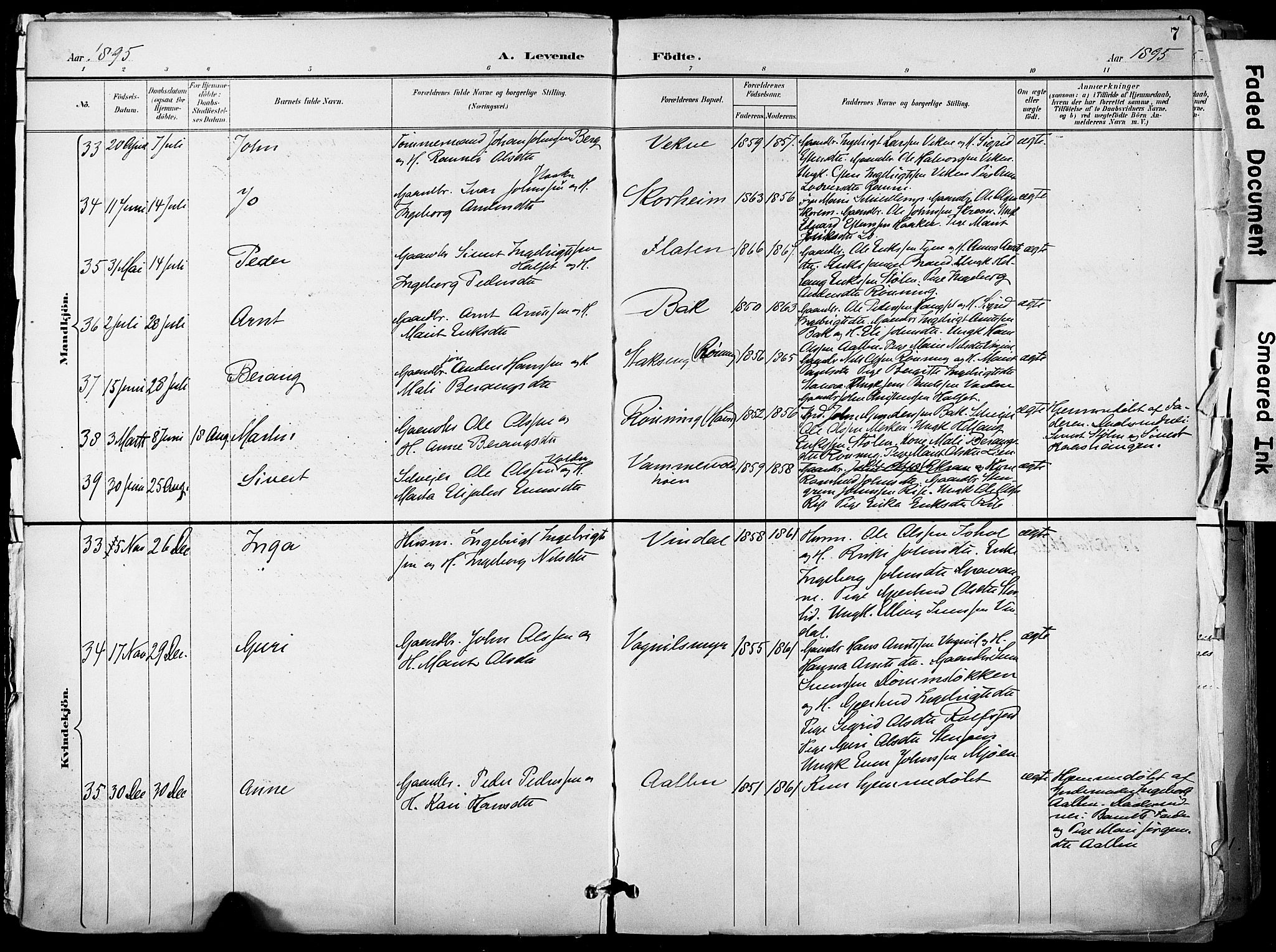 Ministerialprotokoller, klokkerbøker og fødselsregistre - Sør-Trøndelag, SAT/A-1456/678/L0902: Parish register (official) no. 678A11, 1895-1911, p. 7