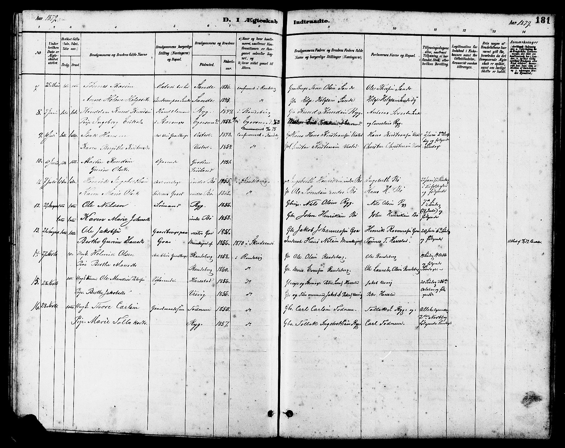 Hetland sokneprestkontor, SAST/A-101826/30/30BB/L0006: Parish register (copy) no. B 6, 1878-1921, p. 181
