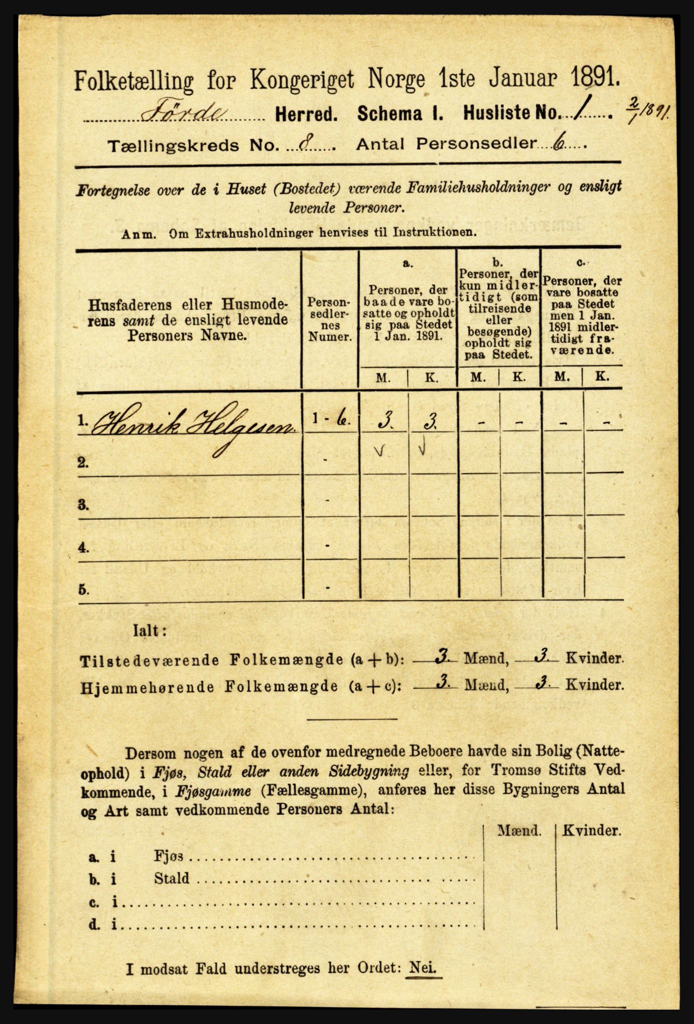 RA, 1891 census for 1432 Førde, 1891, p. 2806