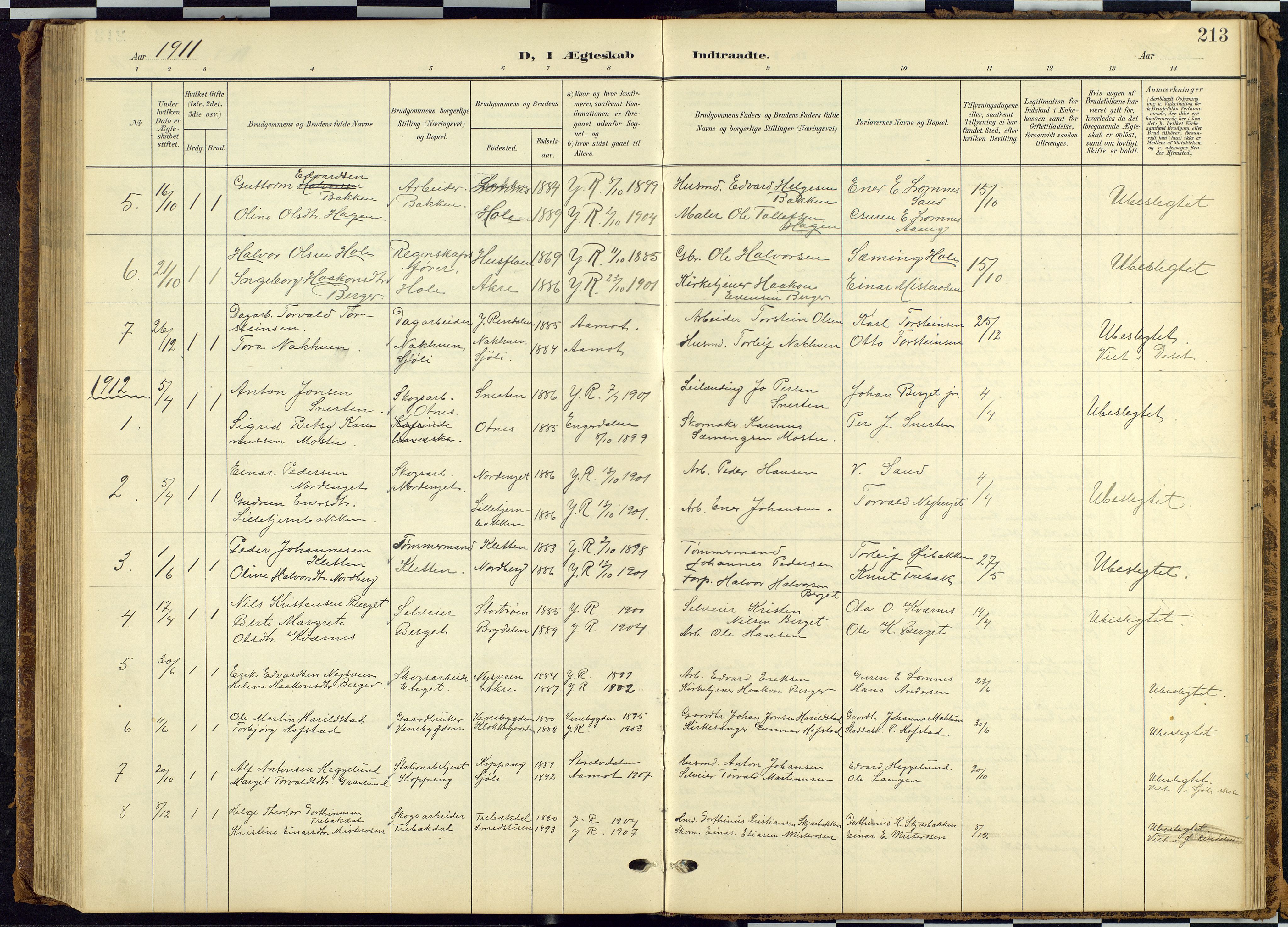 Rendalen prestekontor, SAH/PREST-054/H/Ha/Hab/L0010: Parish register (copy) no. 10, 1903-1940, p. 213