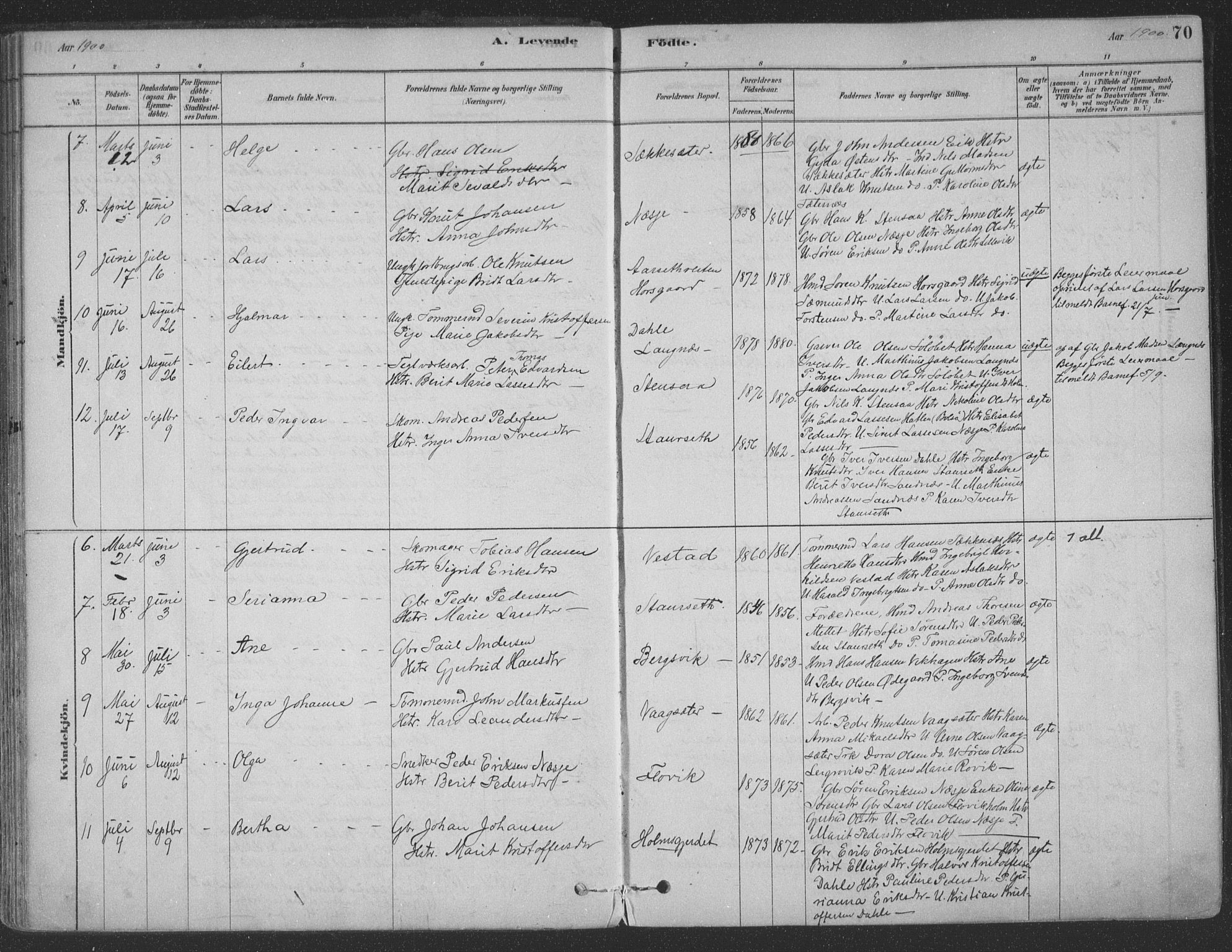 Ministerialprotokoller, klokkerbøker og fødselsregistre - Møre og Romsdal, AV/SAT-A-1454/547/L0604: Parish register (official) no. 547A06, 1878-1906, p. 70