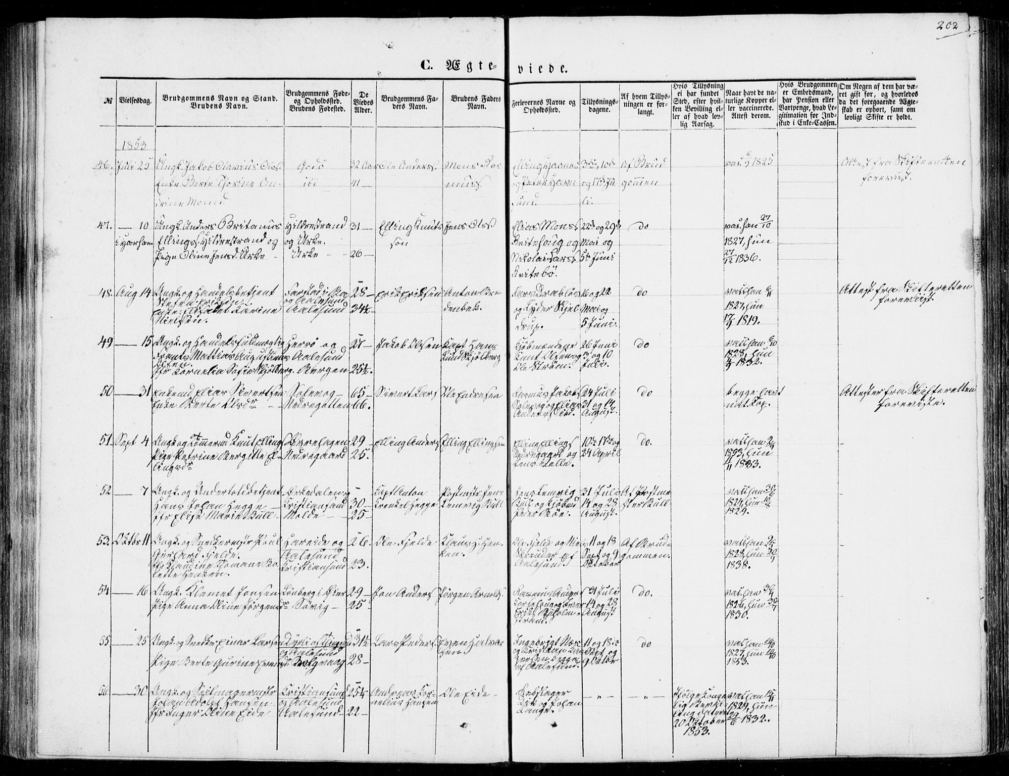 Ministerialprotokoller, klokkerbøker og fødselsregistre - Møre og Romsdal, SAT/A-1454/528/L0397: Parish register (official) no. 528A08, 1848-1858, p. 202