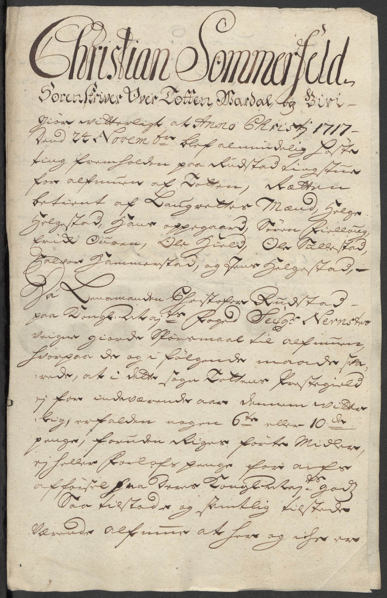 Rentekammeret inntil 1814, Reviderte regnskaper, Fogderegnskap, AV/RA-EA-4092/R18/L1318: Fogderegnskap Hadeland, Toten og Valdres, 1717, p. 7