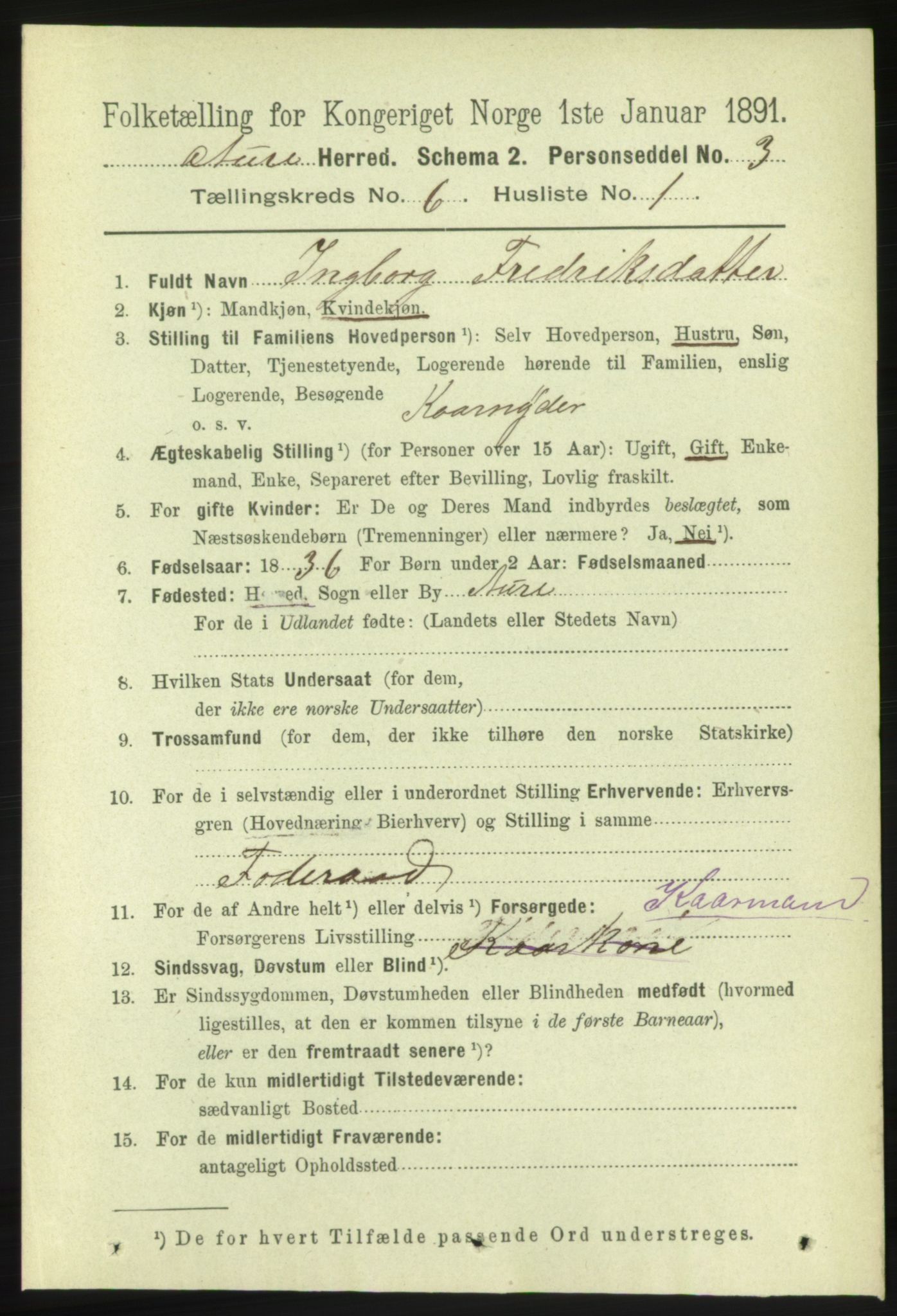 RA, 1891 census for 1569 Aure, 1891, p. 3373