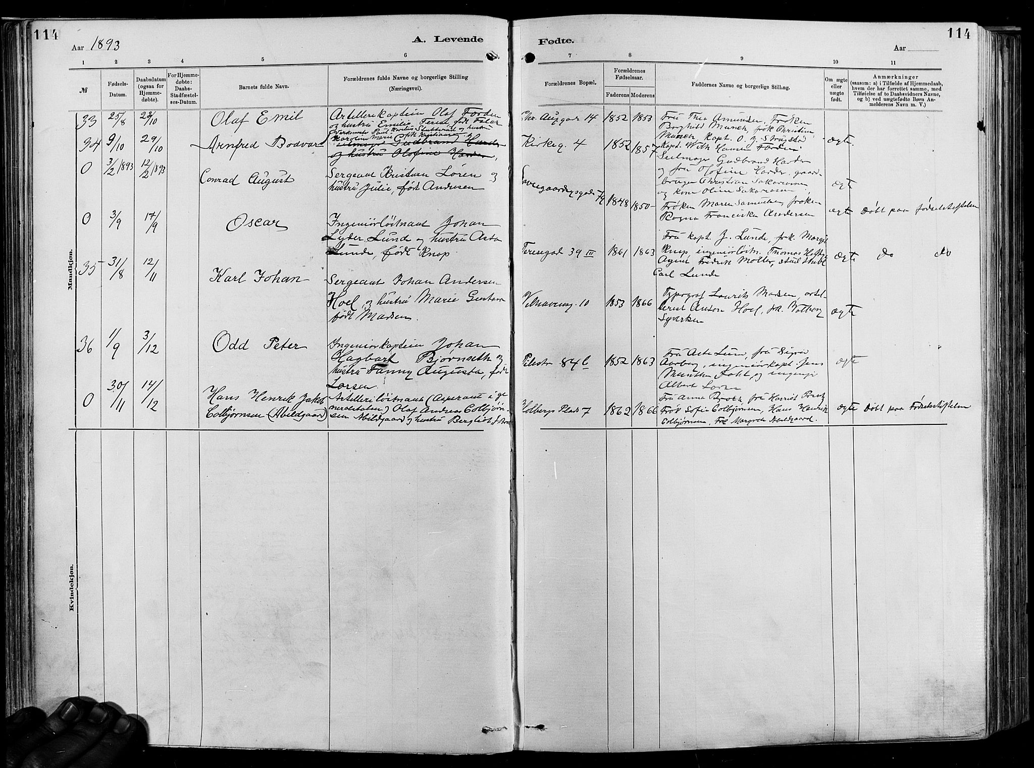 Garnisonsmenigheten Kirkebøker, SAO/A-10846/F/Fa/L0012: Parish register (official) no. 12, 1880-1893, p. 114