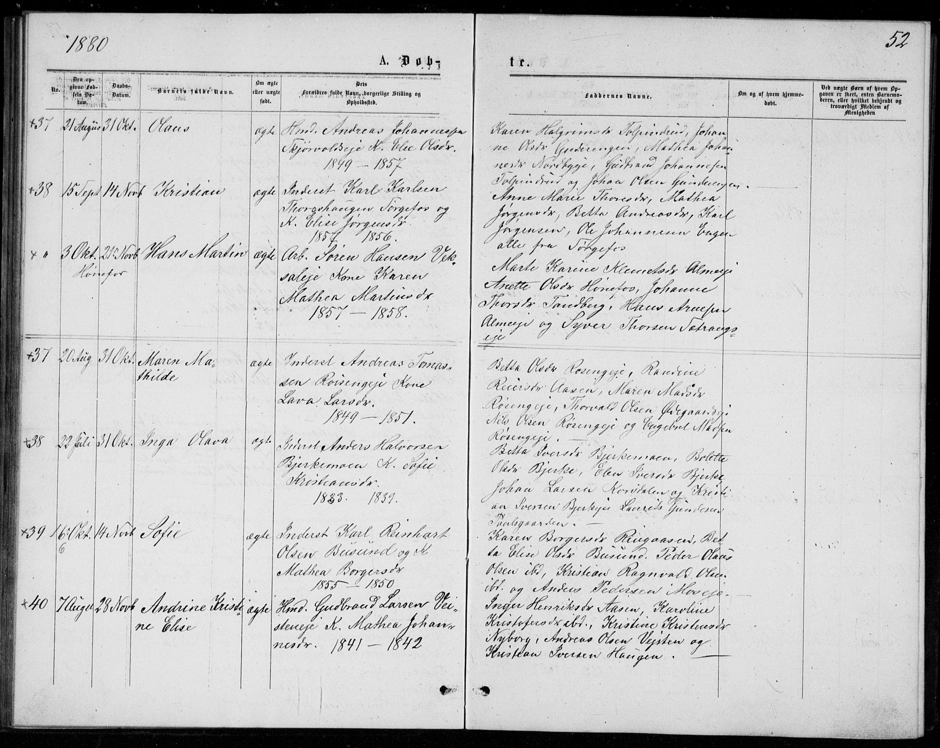 Norderhov kirkebøker, AV/SAKO-A-237/G/Ga/L0007: Parish register (copy) no. I 7, 1877-1887, p. 52