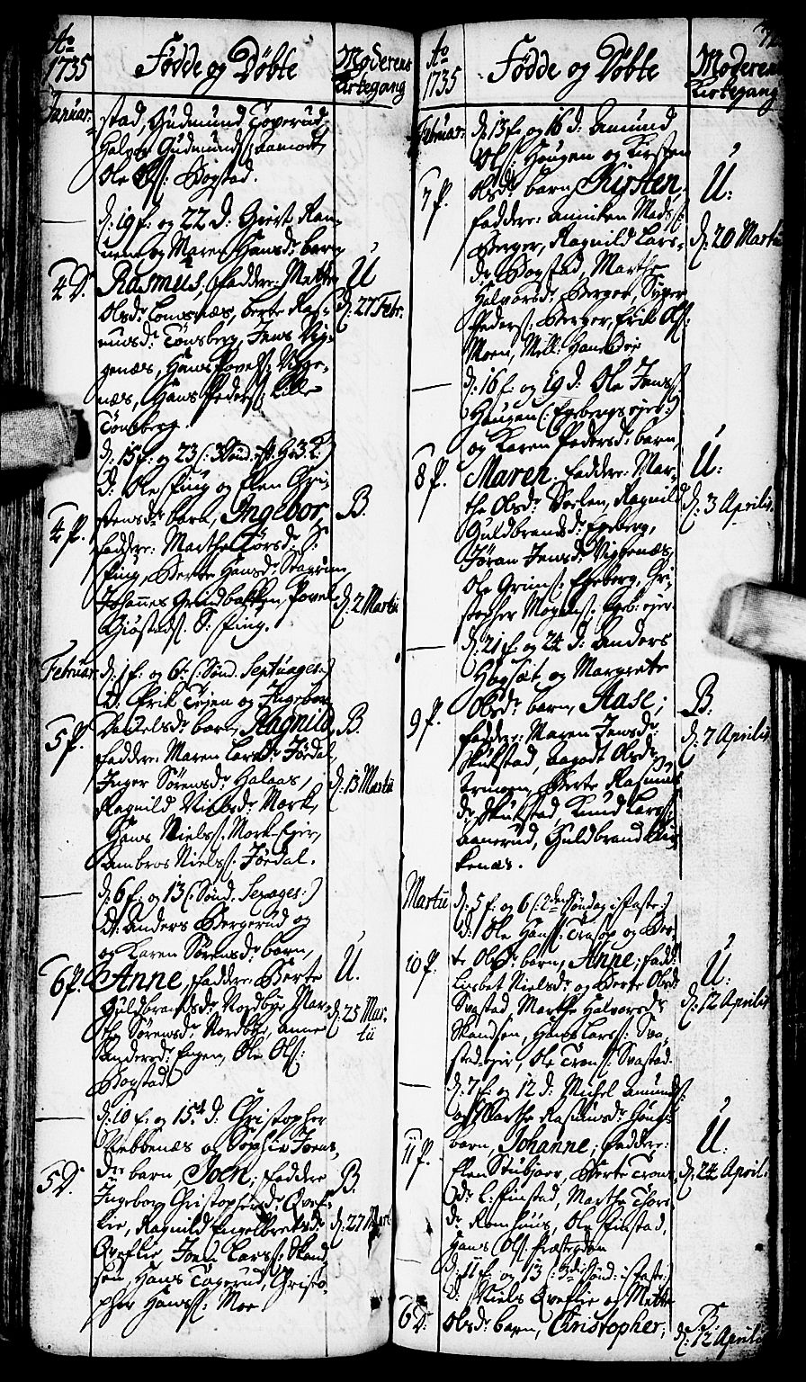 Aurskog prestekontor Kirkebøker, SAO/A-10304a/F/Fa/L0002: Parish register (official) no. I 2, 1735-1766, p. 72