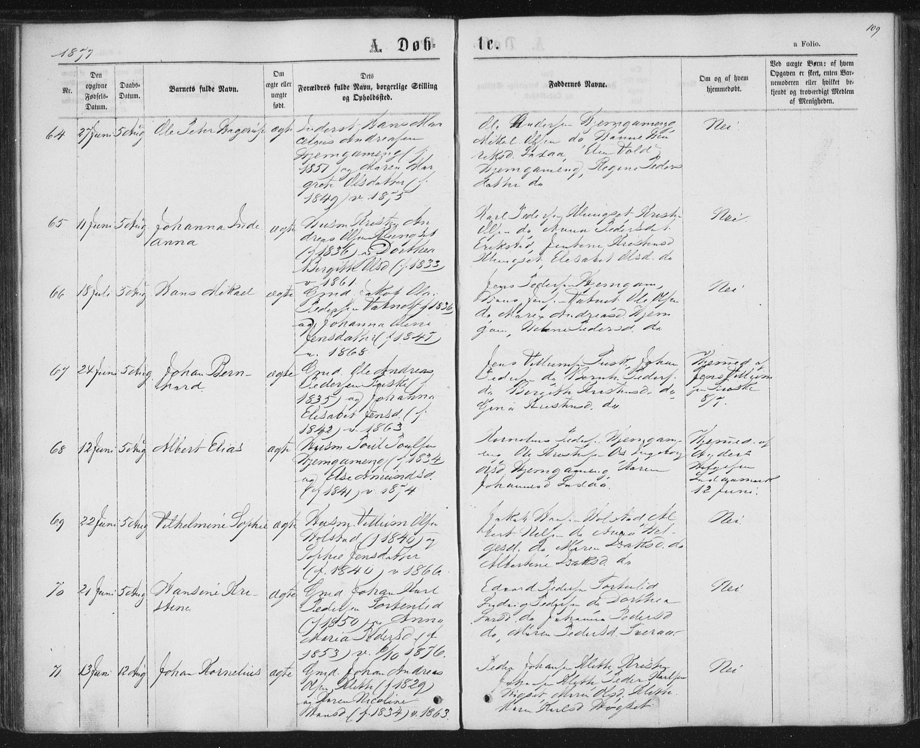 Ministerialprotokoller, klokkerbøker og fødselsregistre - Nordland, SAT/A-1459/852/L0739: Parish register (official) no. 852A09, 1866-1877, p. 109