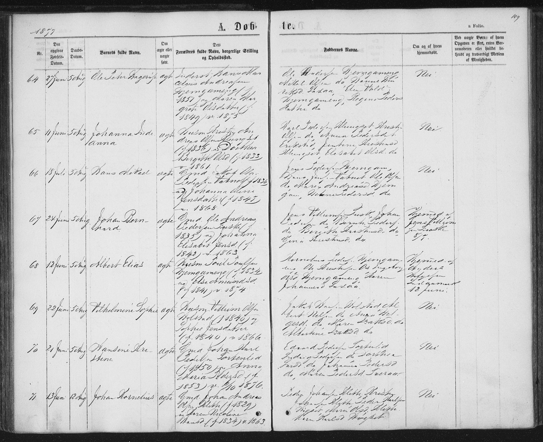 Ministerialprotokoller, klokkerbøker og fødselsregistre - Nordland, AV/SAT-A-1459/852/L0739: Parish register (official) no. 852A09, 1866-1877, p. 109