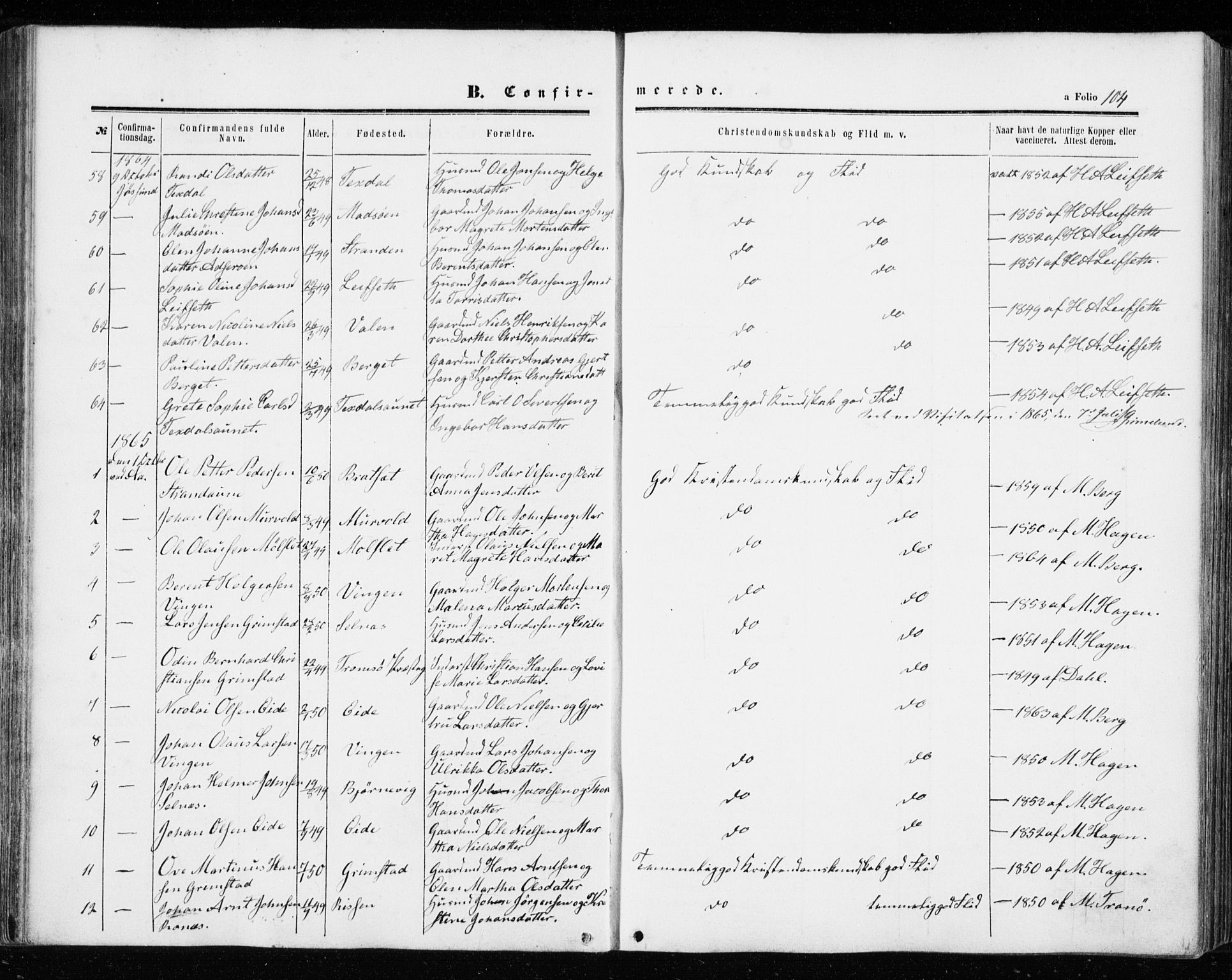 Ministerialprotokoller, klokkerbøker og fødselsregistre - Sør-Trøndelag, SAT/A-1456/655/L0678: Parish register (official) no. 655A07, 1861-1873, p. 104