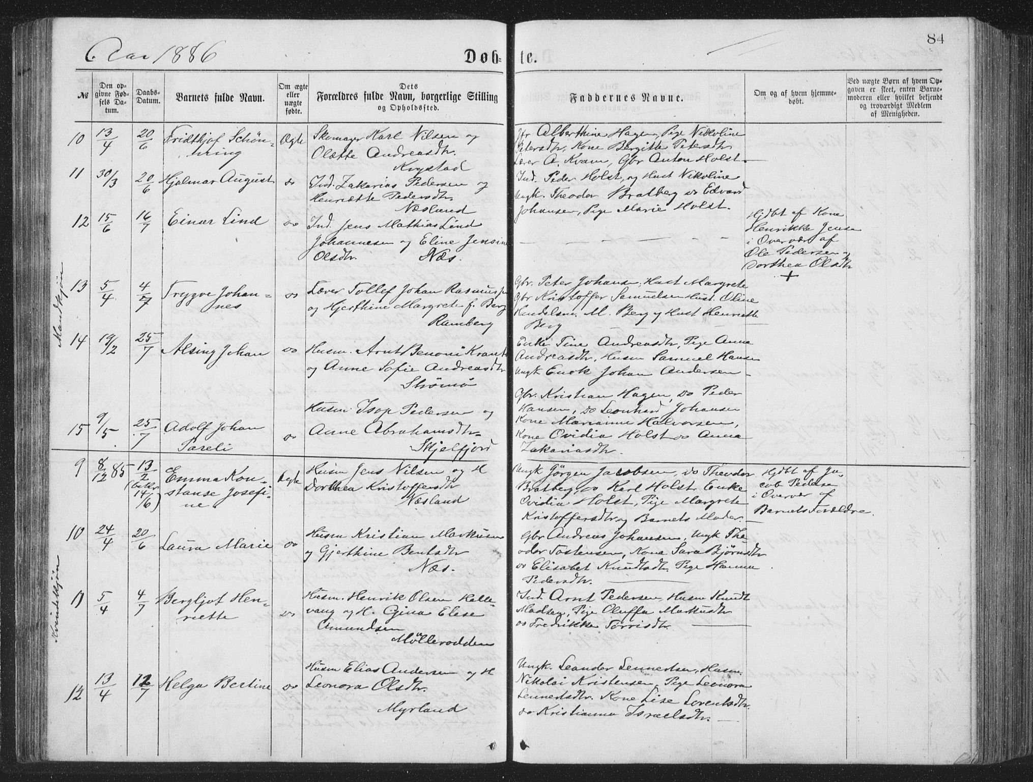 Ministerialprotokoller, klokkerbøker og fødselsregistre - Nordland, SAT/A-1459/885/L1213: Parish register (copy) no. 885C02, 1874-1892, p. 84
