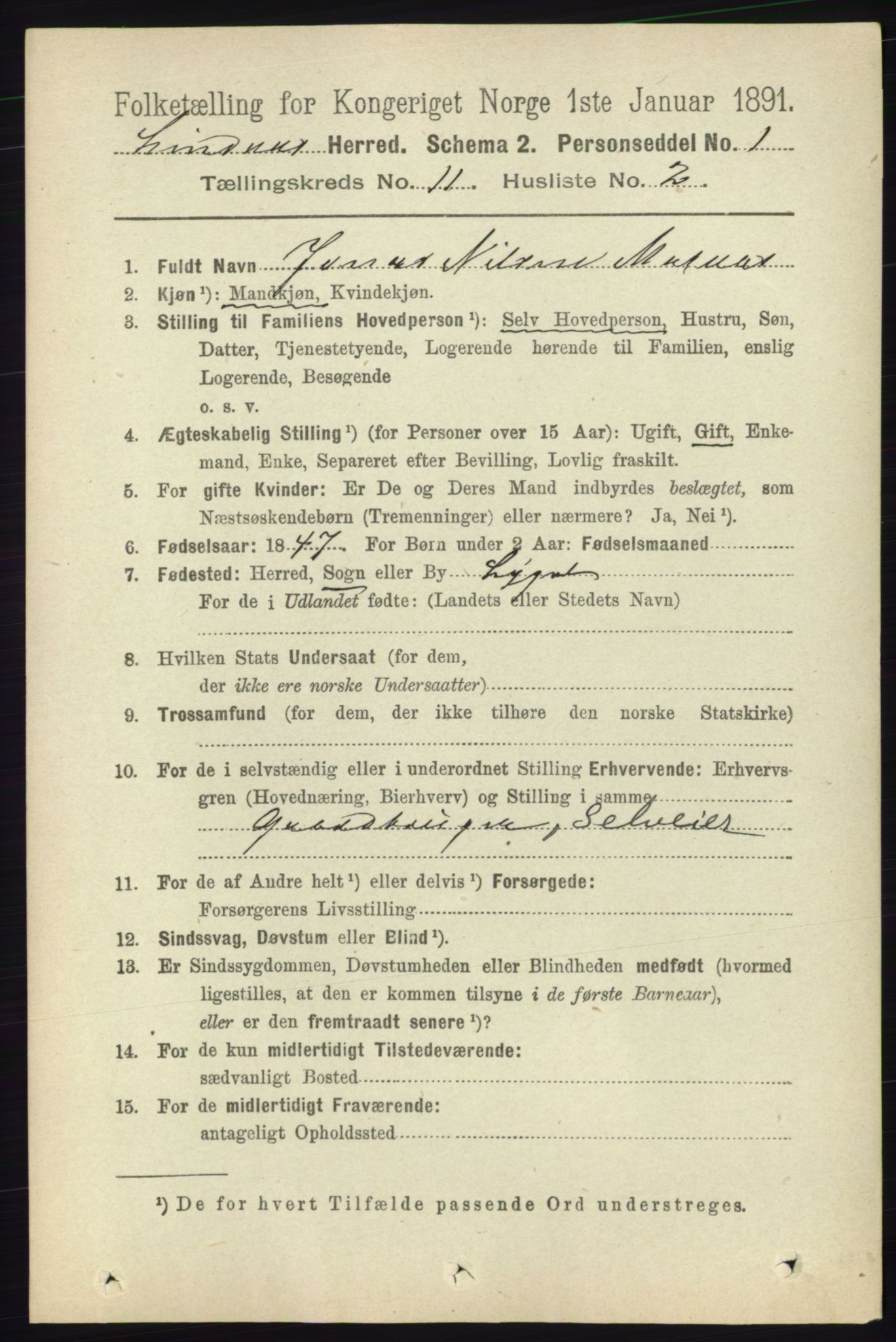 RA, 1891 census for 1263 Lindås, 1891, p. 3665