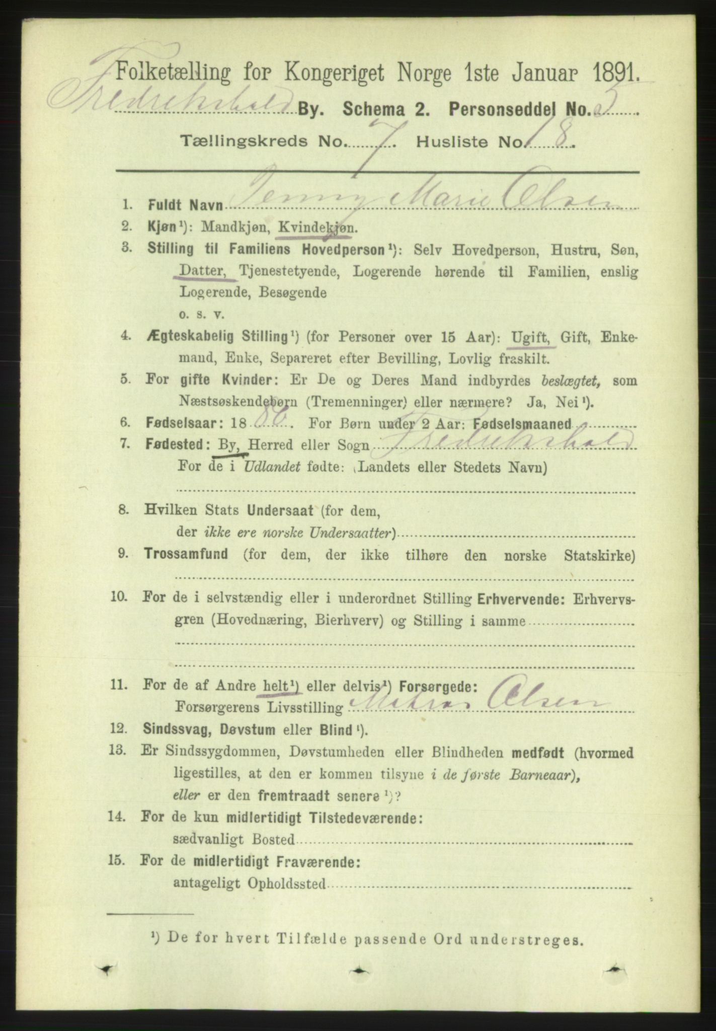 RA, 1891 census for 0101 Fredrikshald, 1891, p. 5244