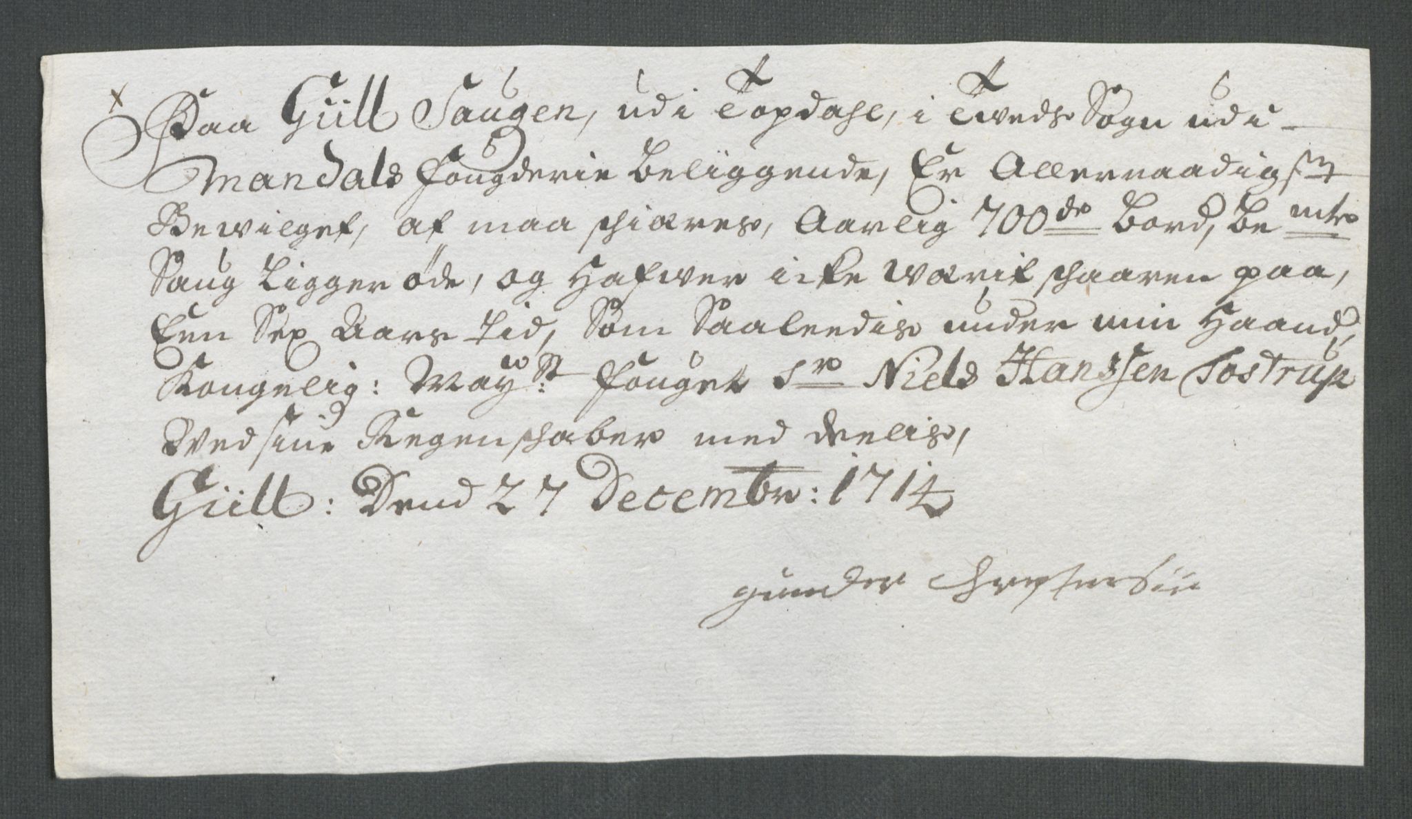 Rentekammeret inntil 1814, Reviderte regnskaper, Fogderegnskap, AV/RA-EA-4092/R43/L2558: Fogderegnskap Lista og Mandal, 1714, p. 52