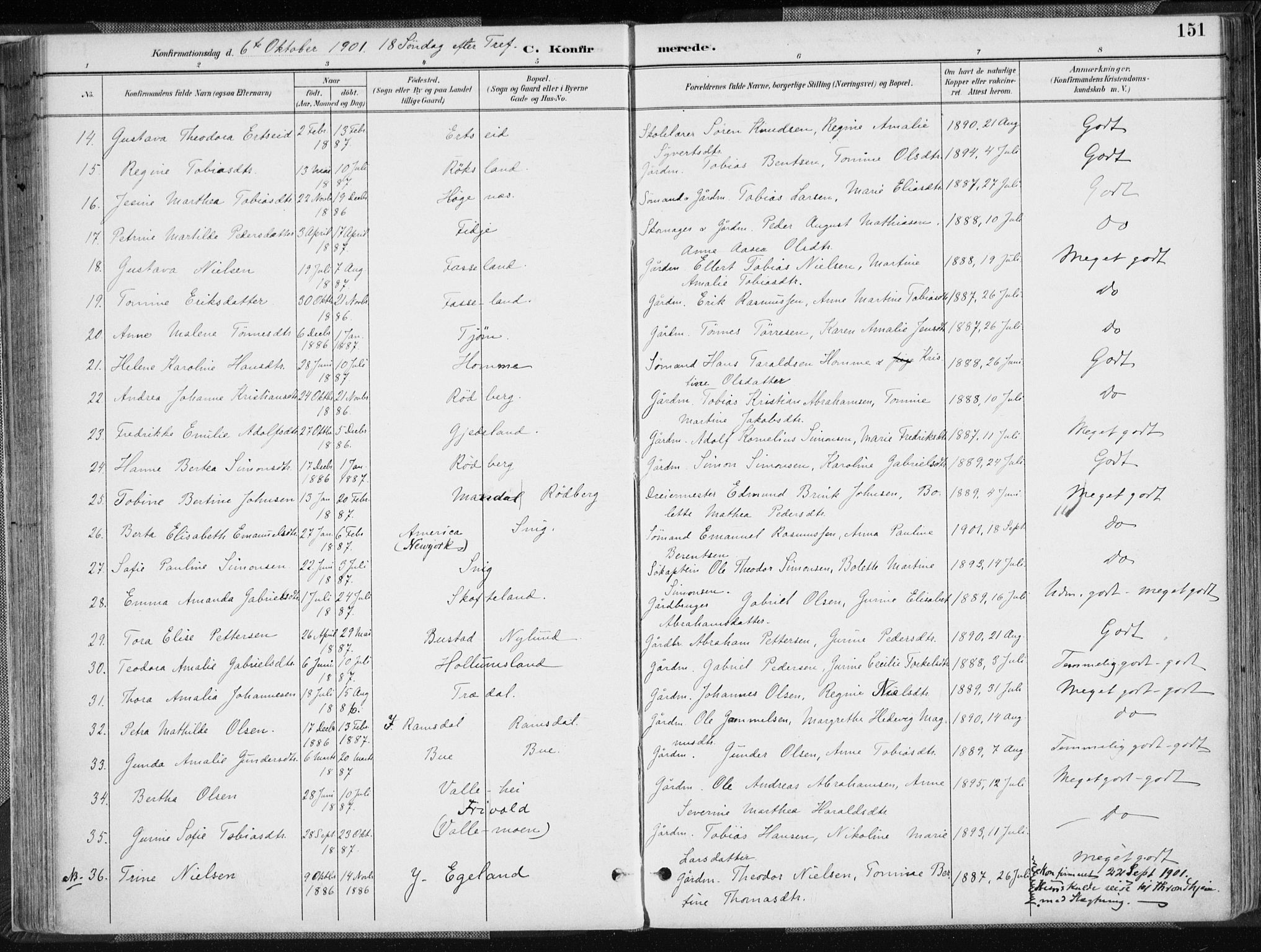 Sør-Audnedal sokneprestkontor, AV/SAK-1111-0039/F/Fa/Fab/L0010: Parish register (official) no. A 10, 1892-1913, p. 151