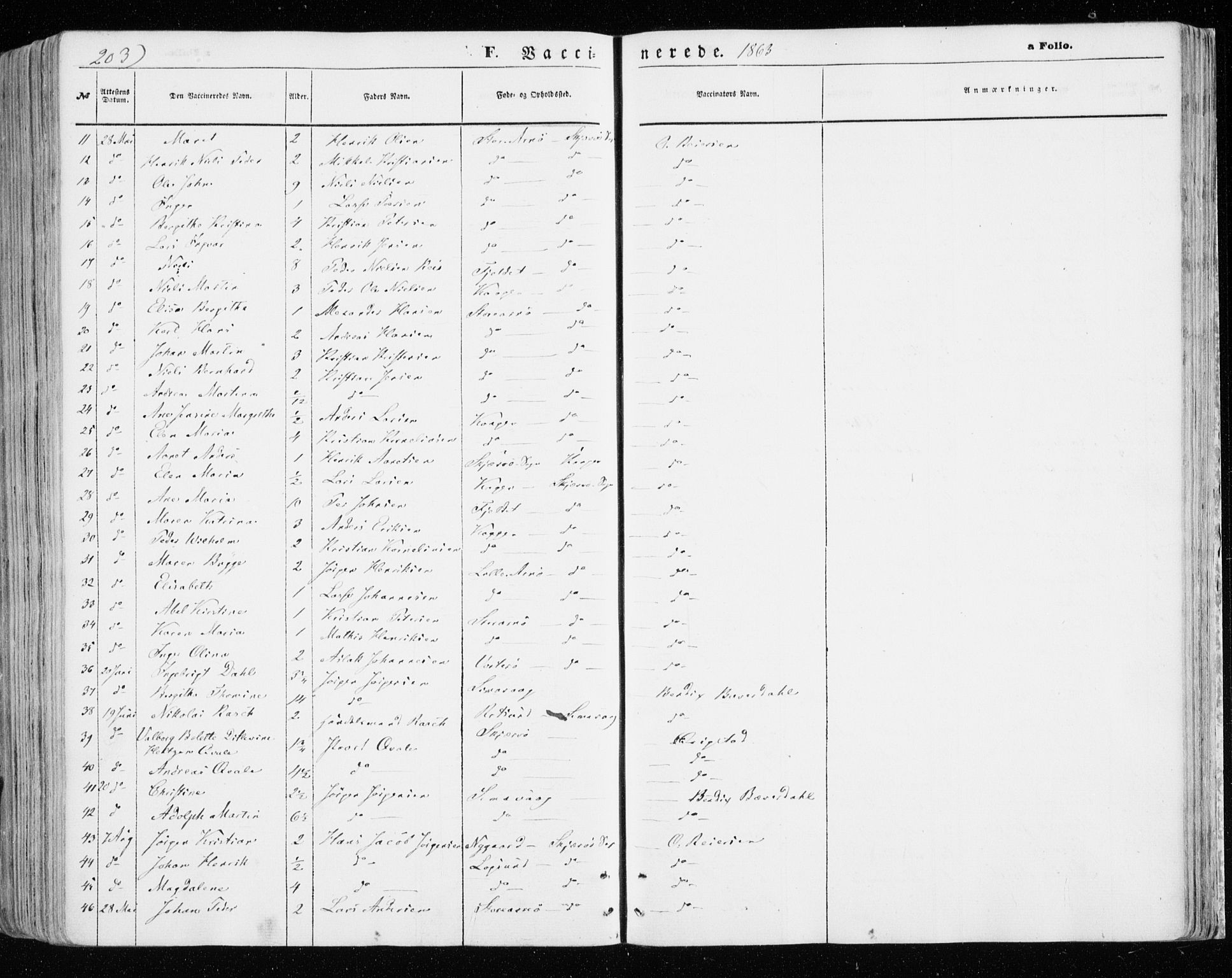 Skjervøy sokneprestkontor, SATØ/S-1300/H/Ha/Haa/L0007kirke: Parish register (official) no. 7, 1860-1870, p. 203