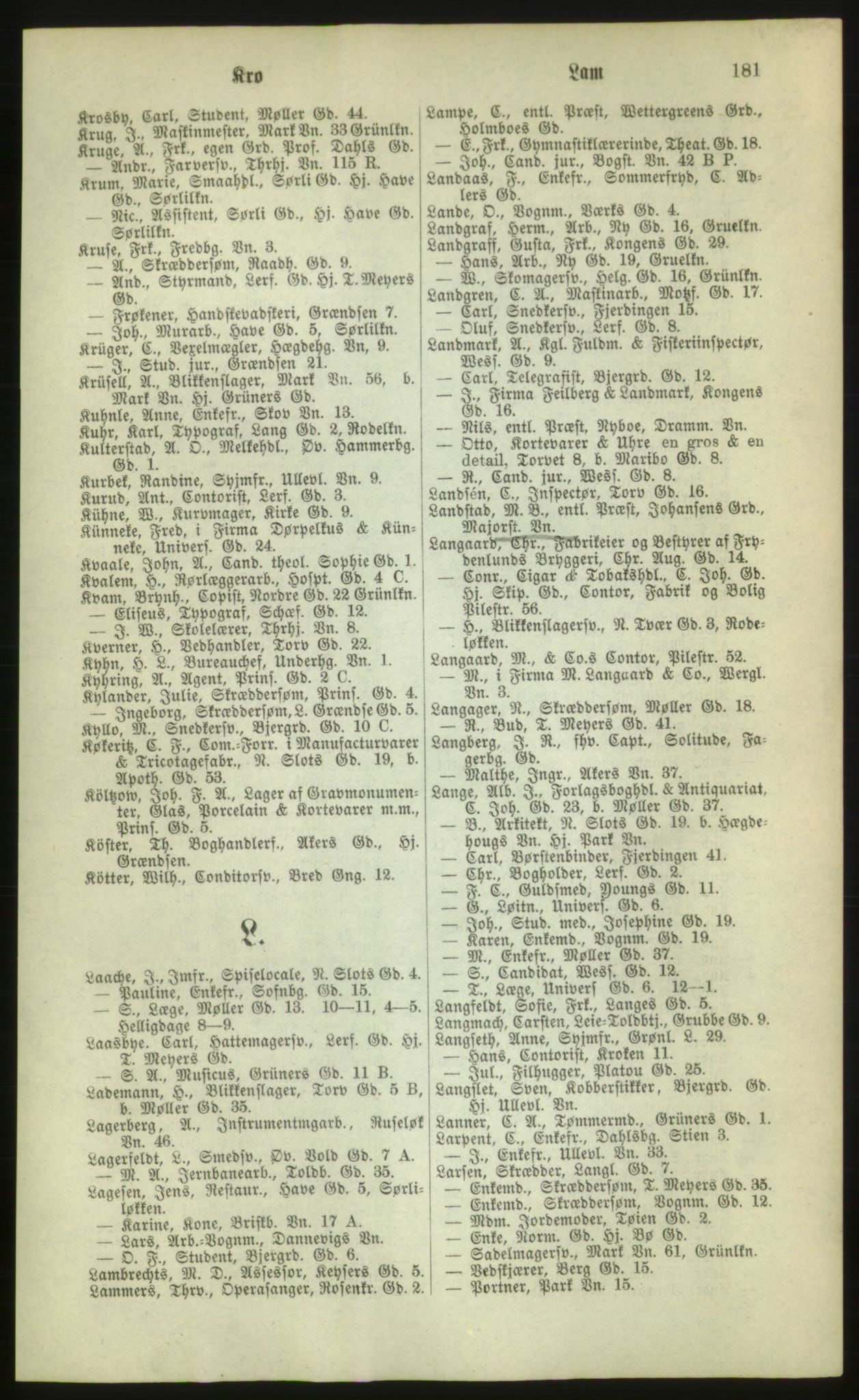 Kristiania/Oslo adressebok, PUBL/-, 1880, p. 181